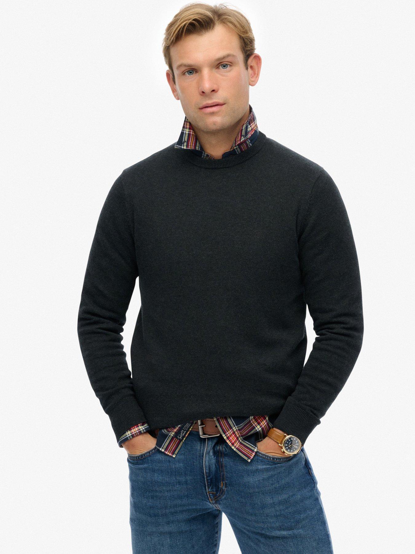 Superdry Essentials Cotton Knitted Jumper, Dark Grey, Size Xl, Men