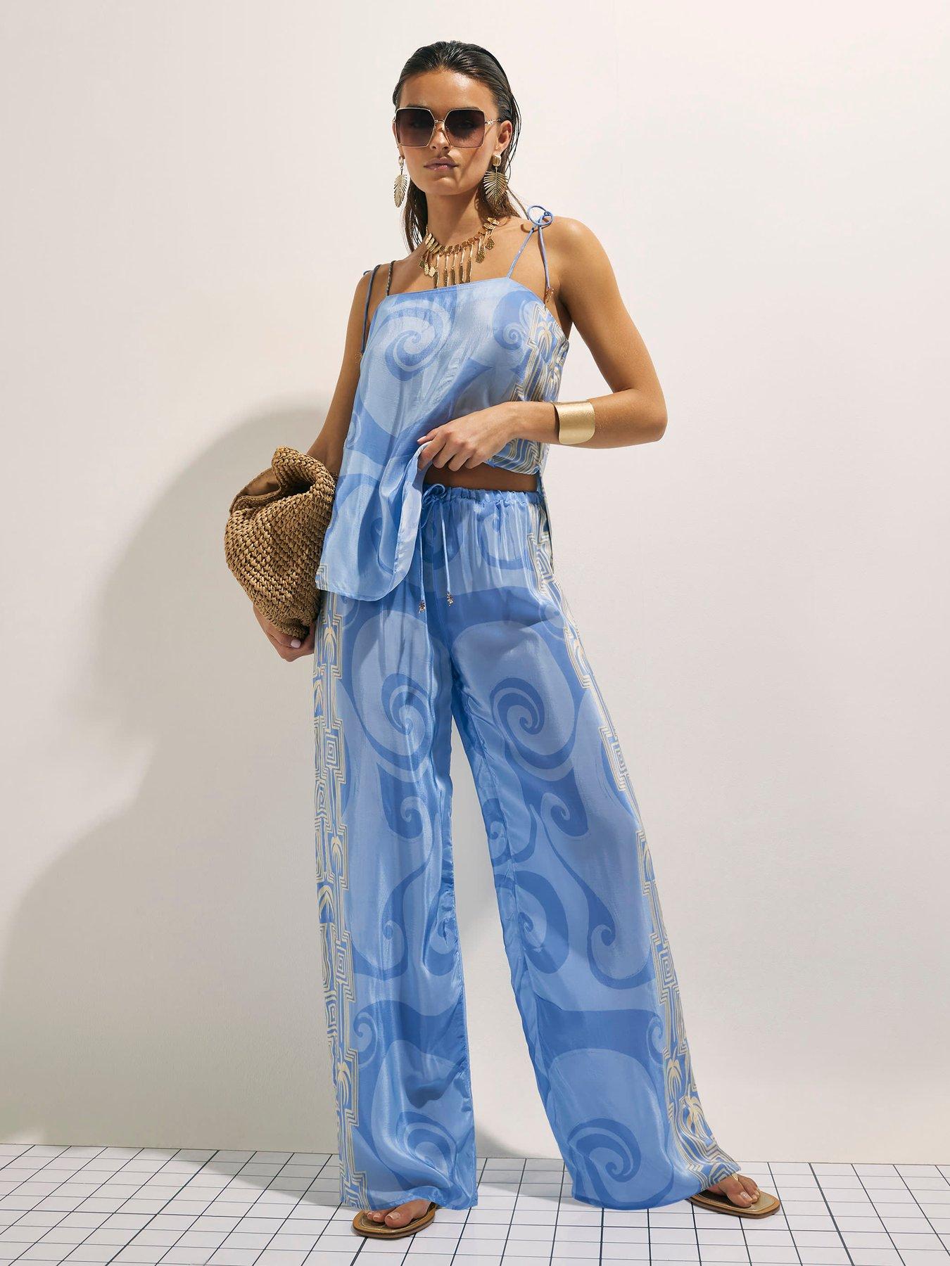 River Island La Mer Palm Trouser - Blue