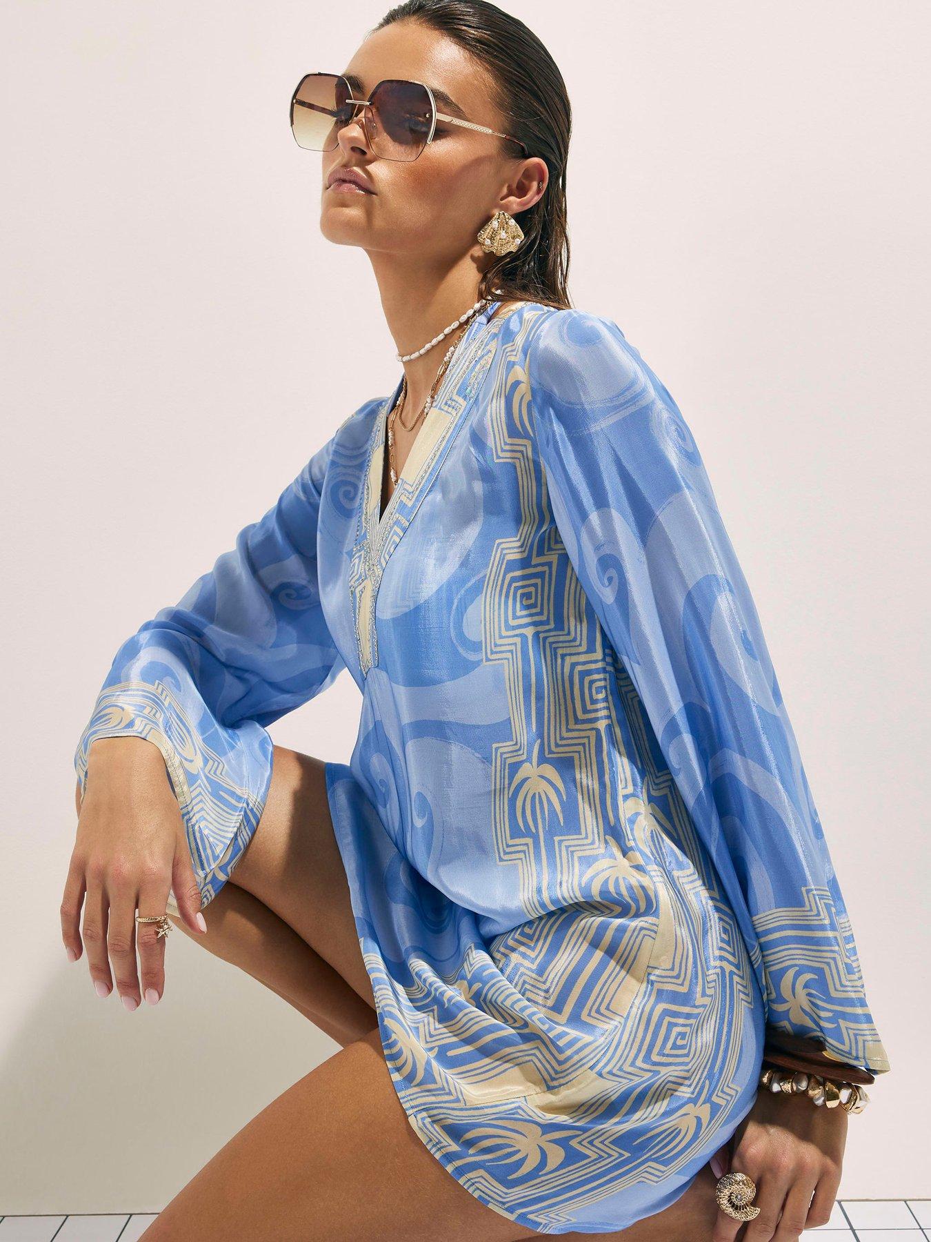 Image 1 of 4 of River Island La Mer Palm Tunic - Blue