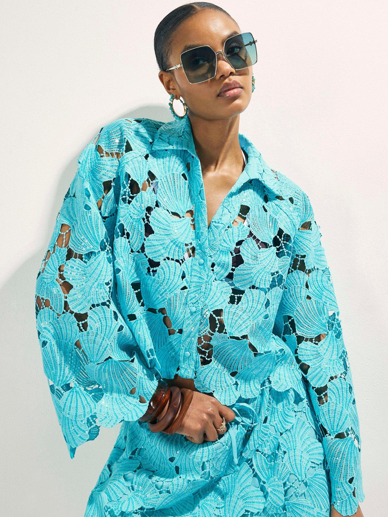 River Island Cutwork Sequin Shirt - Blue