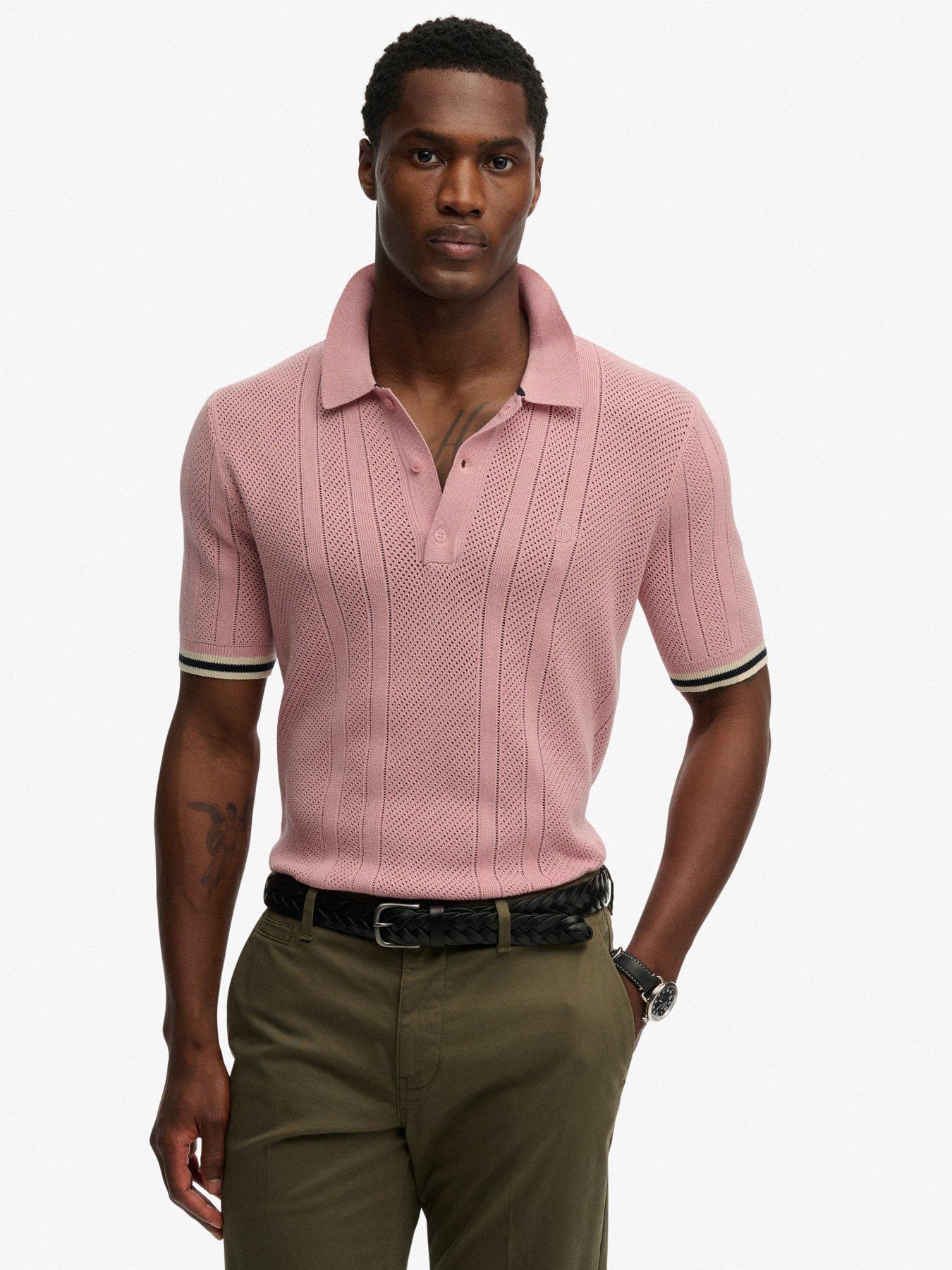 Superdry Knitted Texture Short Sleeve Polo Shirt - Light Pink