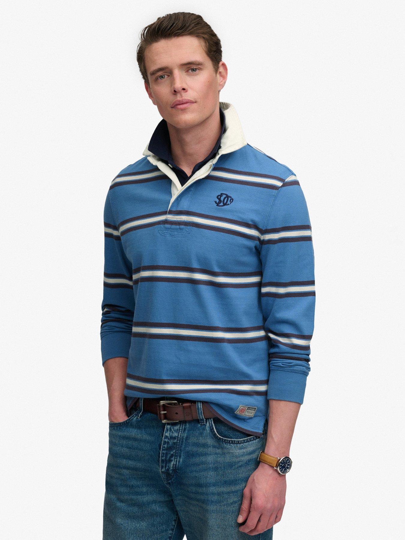 Superdry Vintage Athletic Stripe Rugby Top - Blue