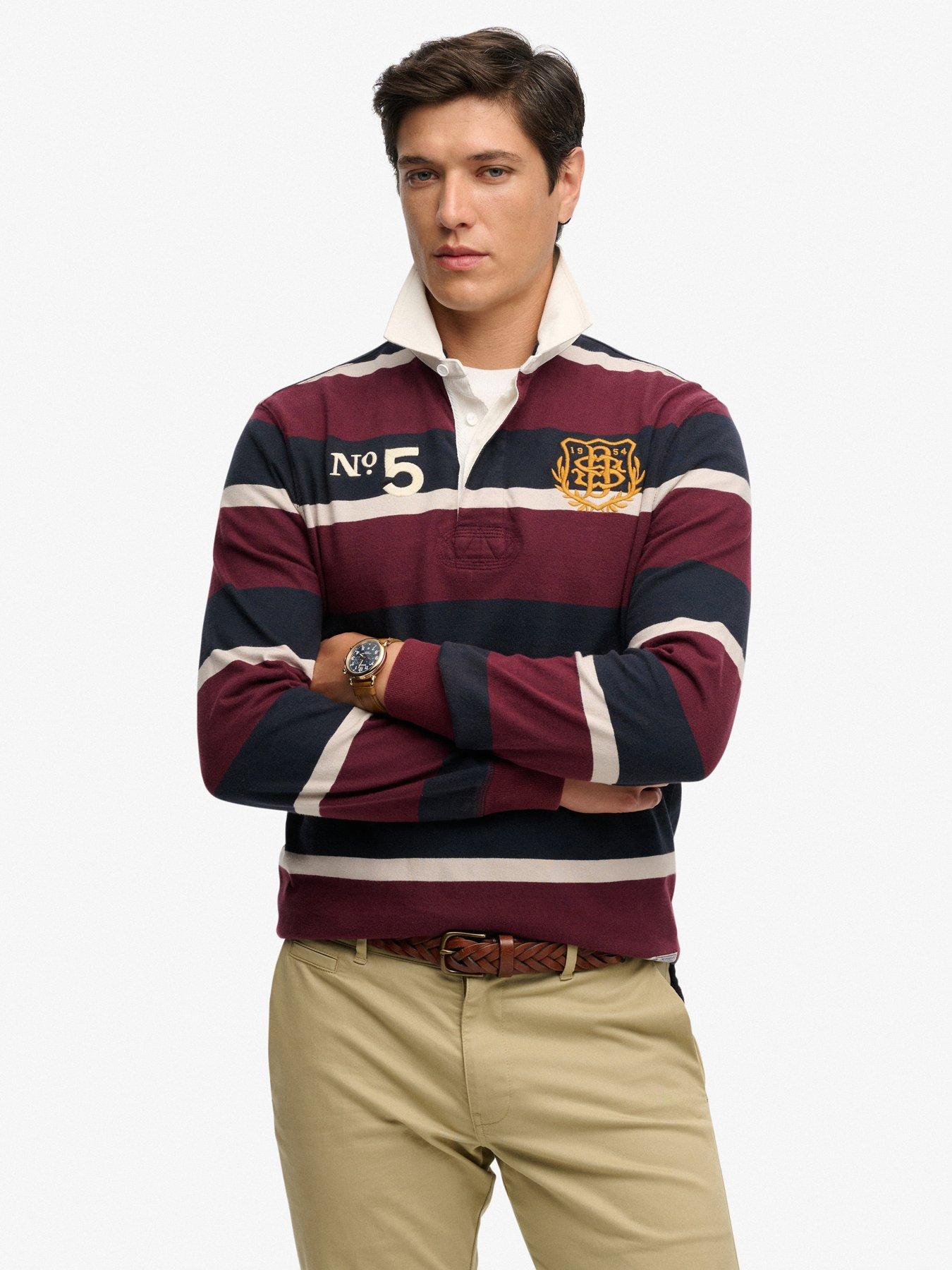 Superdry Superdry Double Emblem Stripe Rugby Top - Navy