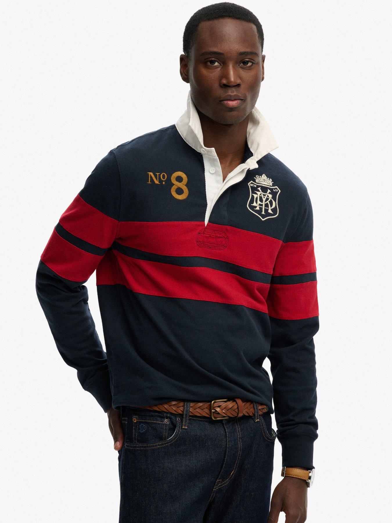 Superdry Superdry Double Emblem Stripe Rugby Top - Navy