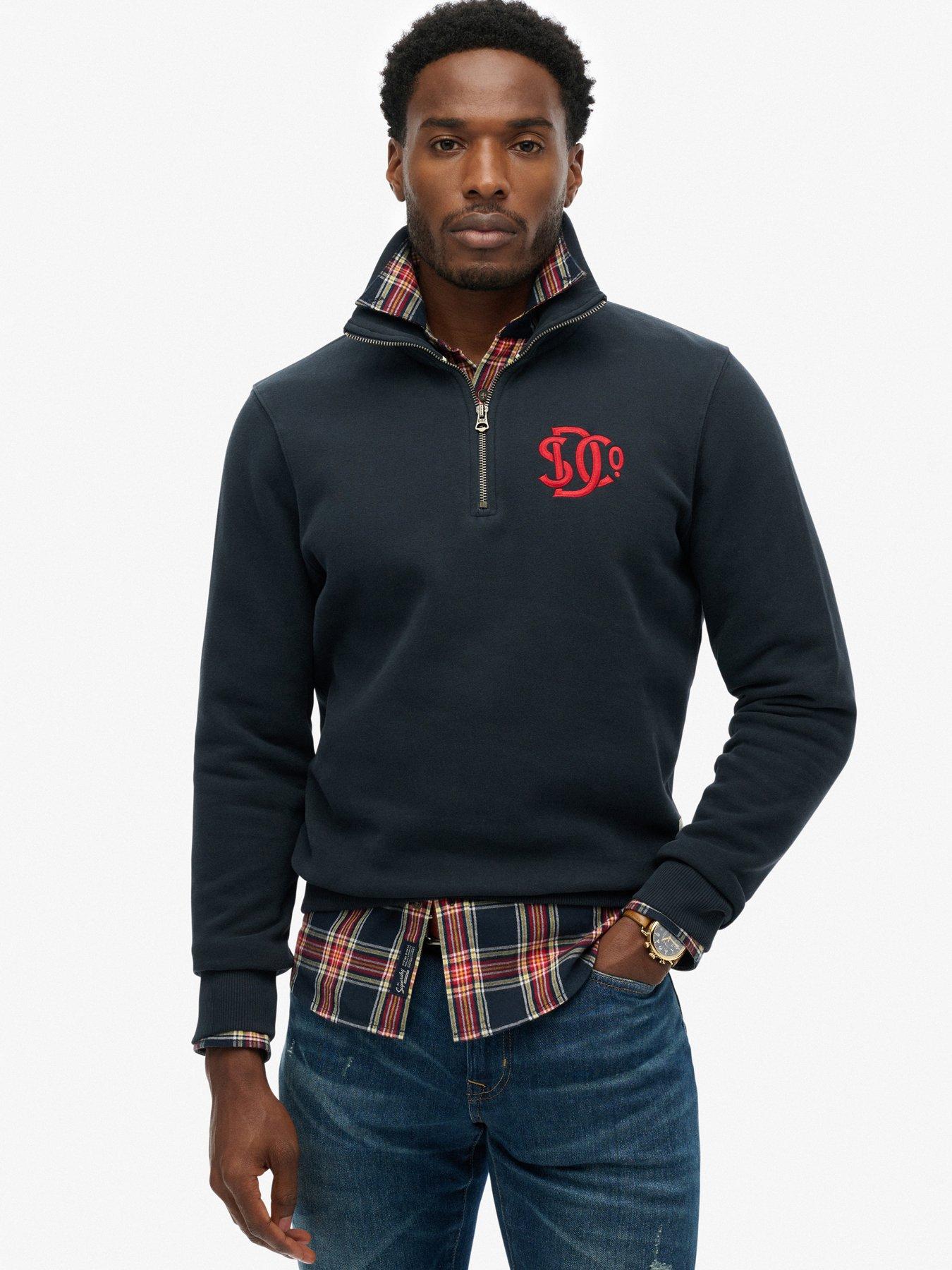 Superdry SD &Co Neon Half Zip Sweatshirt, Navy, Size S, Men