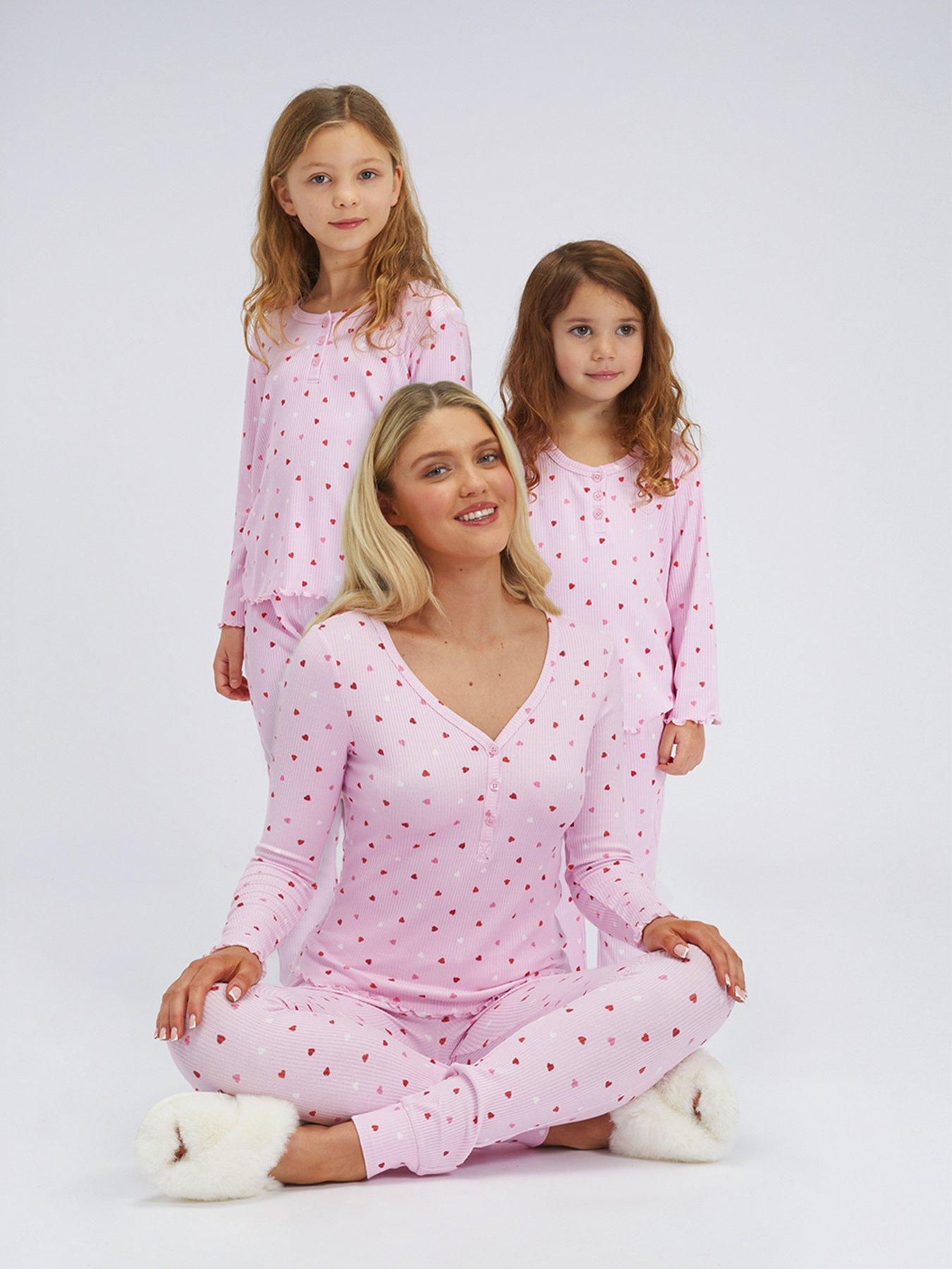 Boux Avenue Girls Heart Rib Henley Pyjamas - Pink Mix
