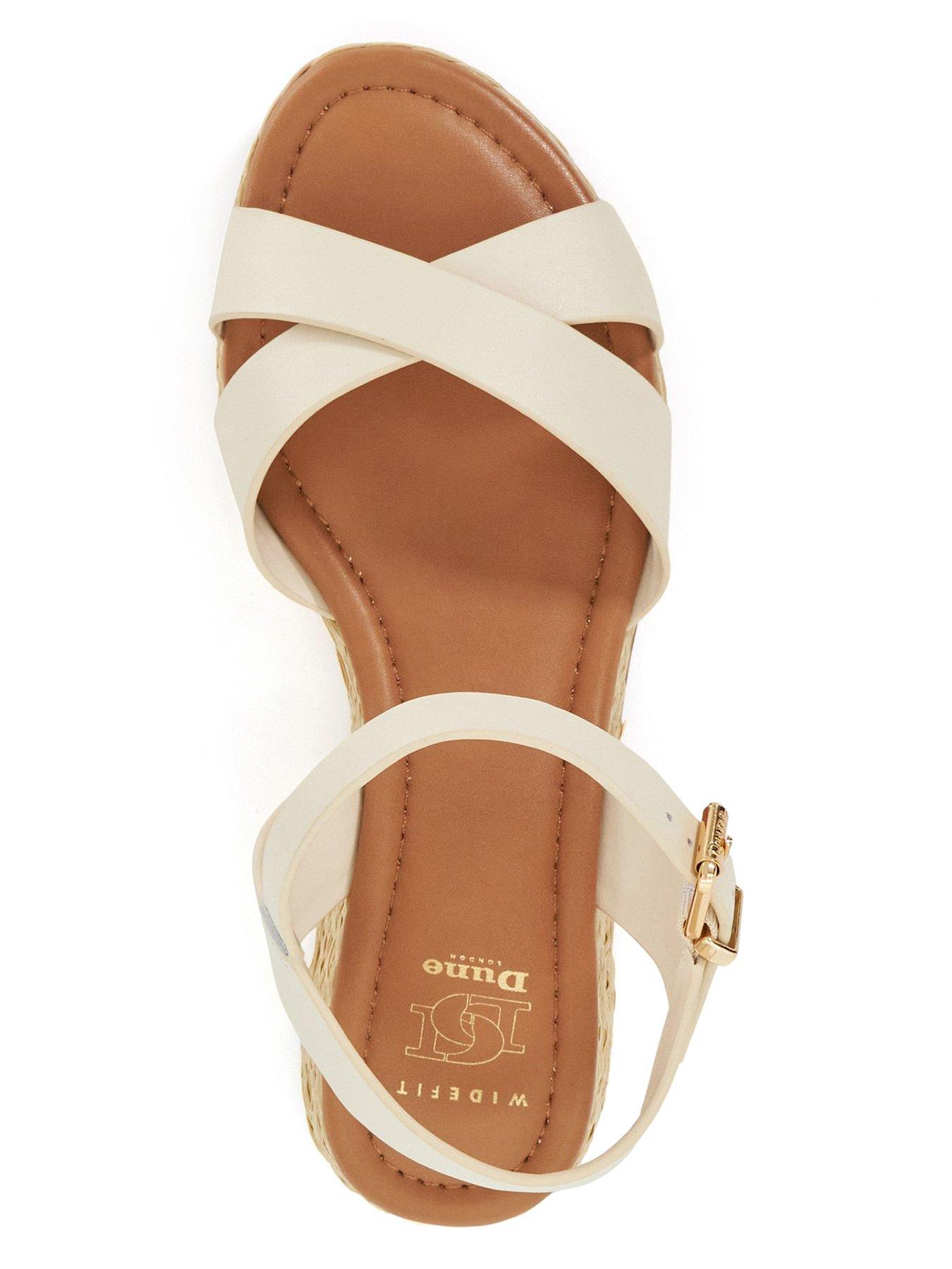 Image 4 of 6 of Dune London Wide Fit Littleton Leather Raffia Flatform Sandals - White