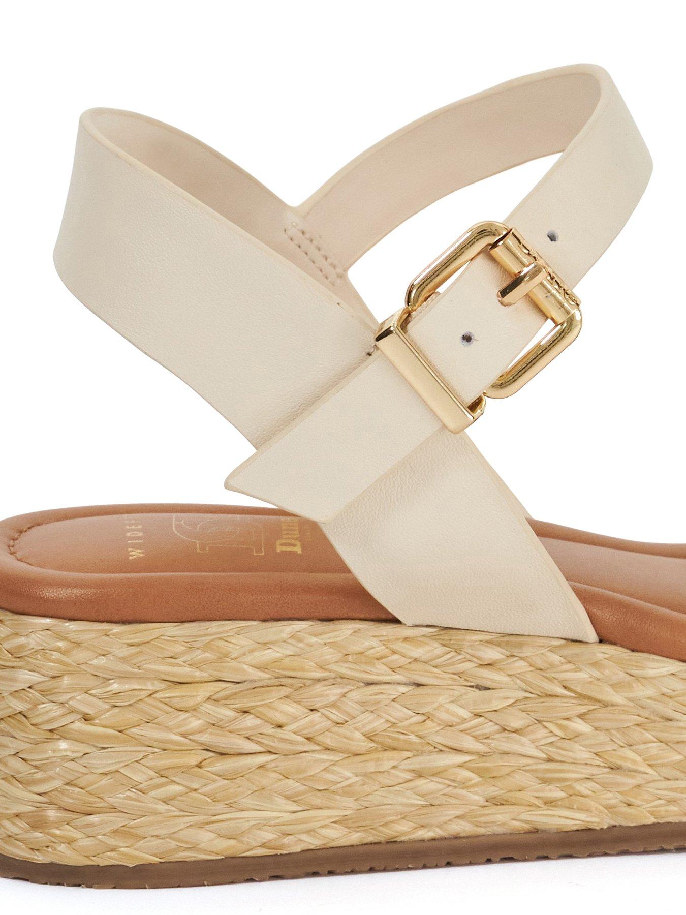 Image 5 of 6 of Dune London Wide Fit Littleton Leather Raffia Flatform Sandals - White