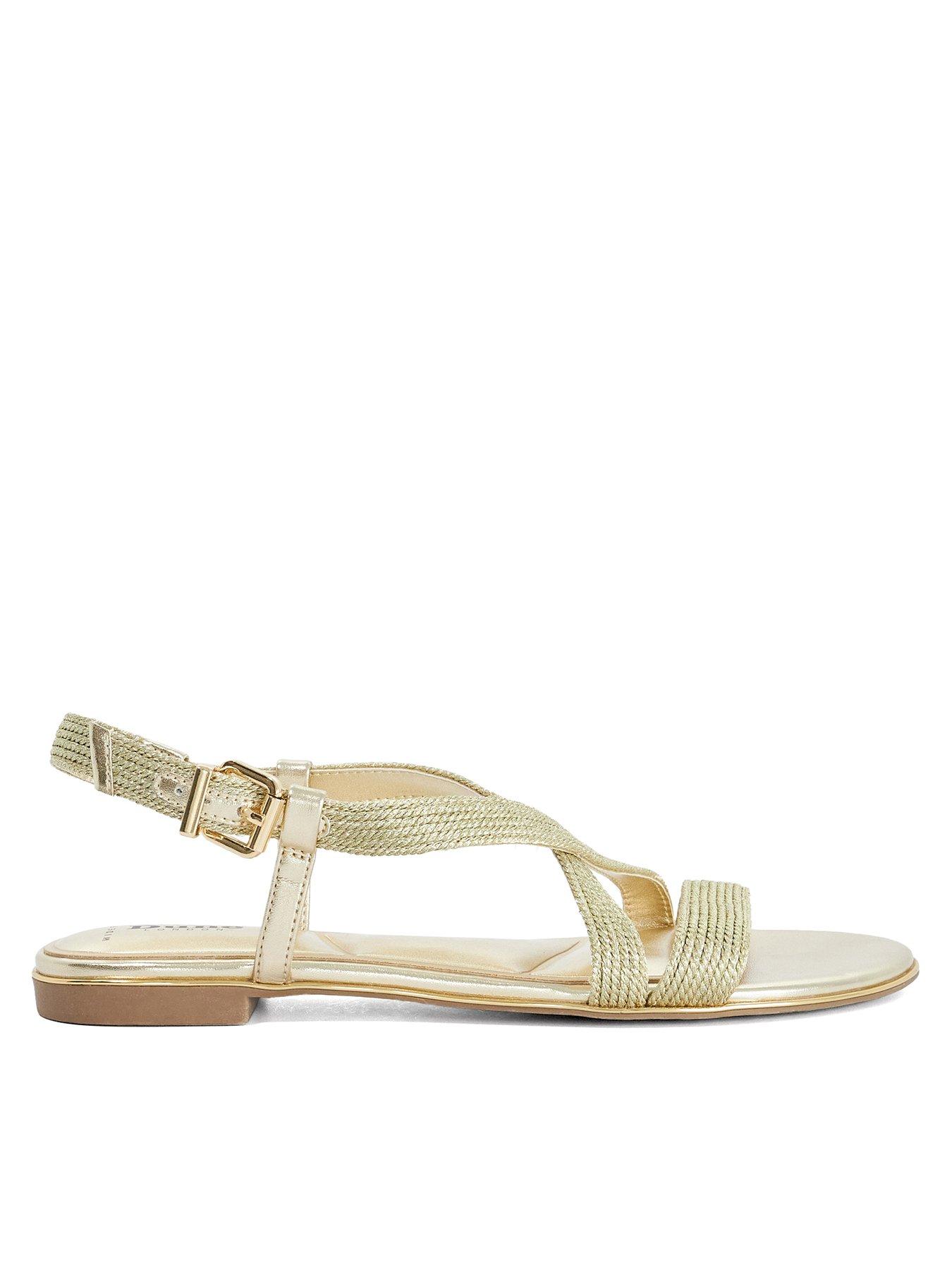 Dune London Wide Fit Lope Metallic Flat Sandals, Gold, Size 3, Women