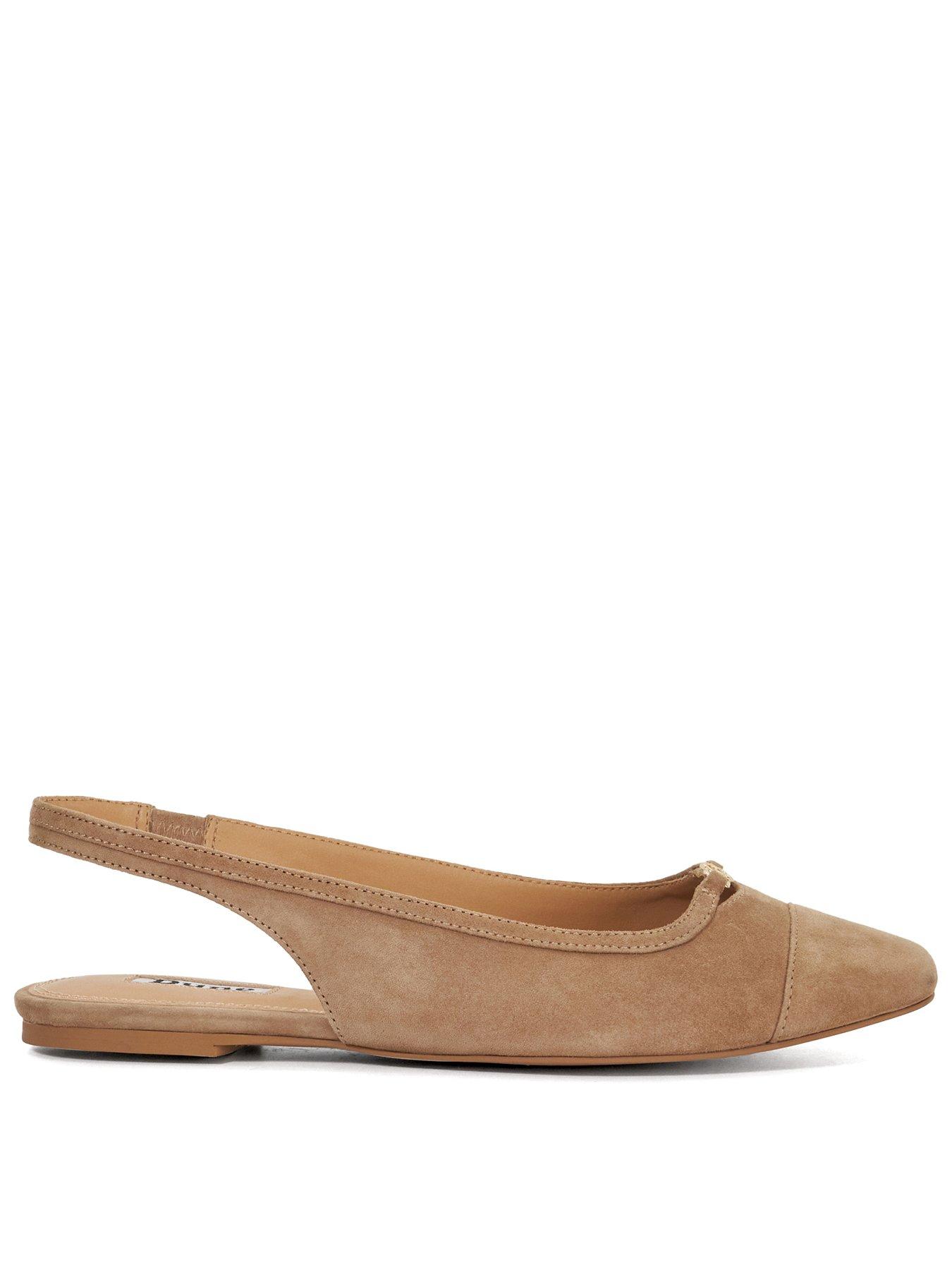 Dune London Hanna Suede Sling Back Logo Flats - Brown