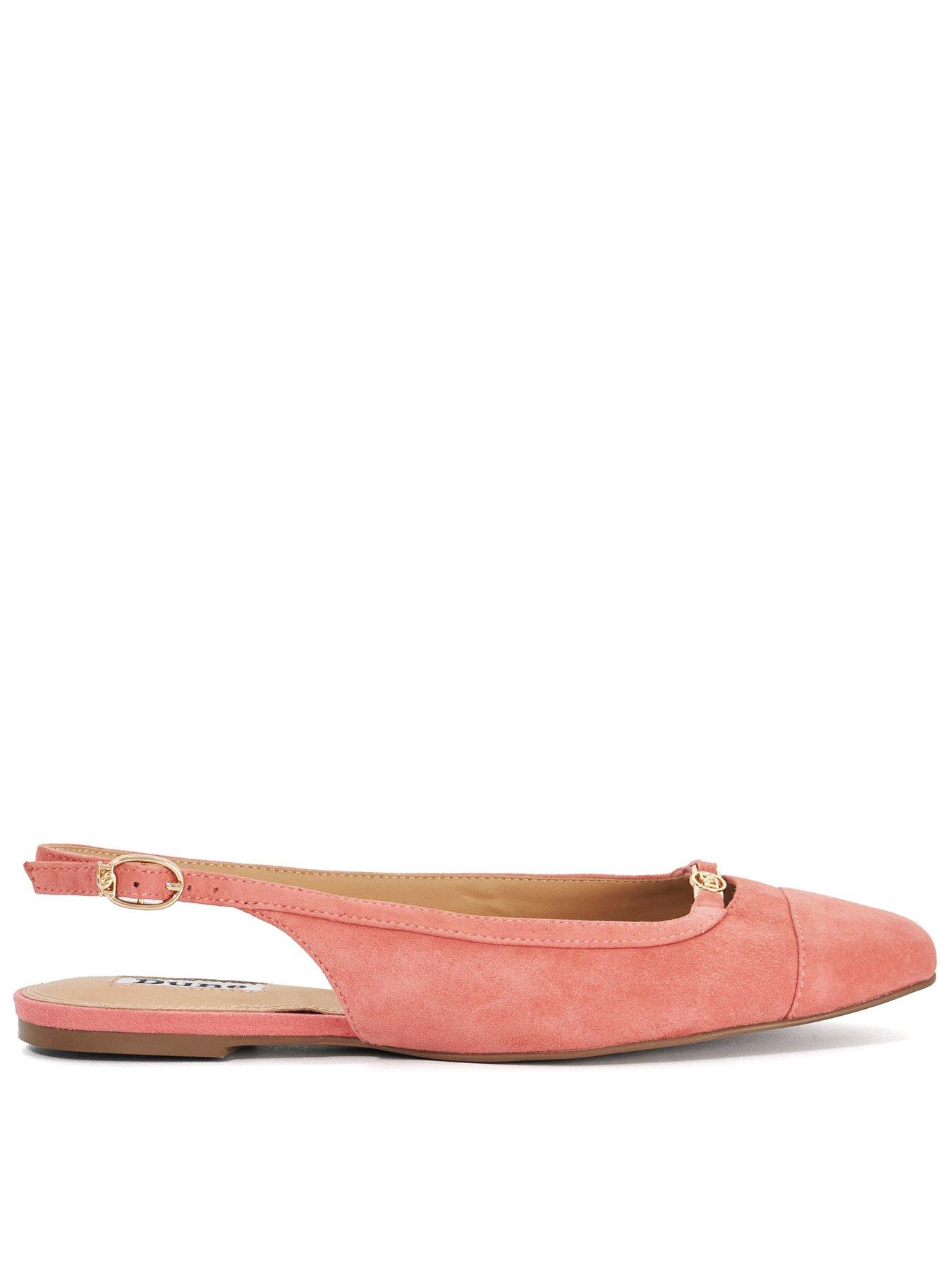 Dune London: Hanna Suede Sling Back Logo Flats - Pink