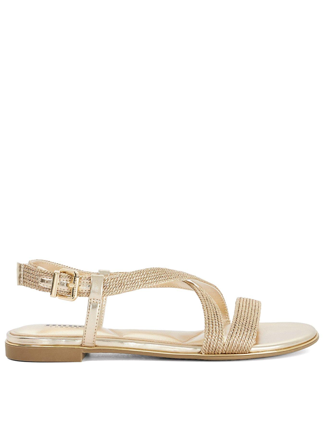Dune London Lope Metallic Flat Sandals - Gold
