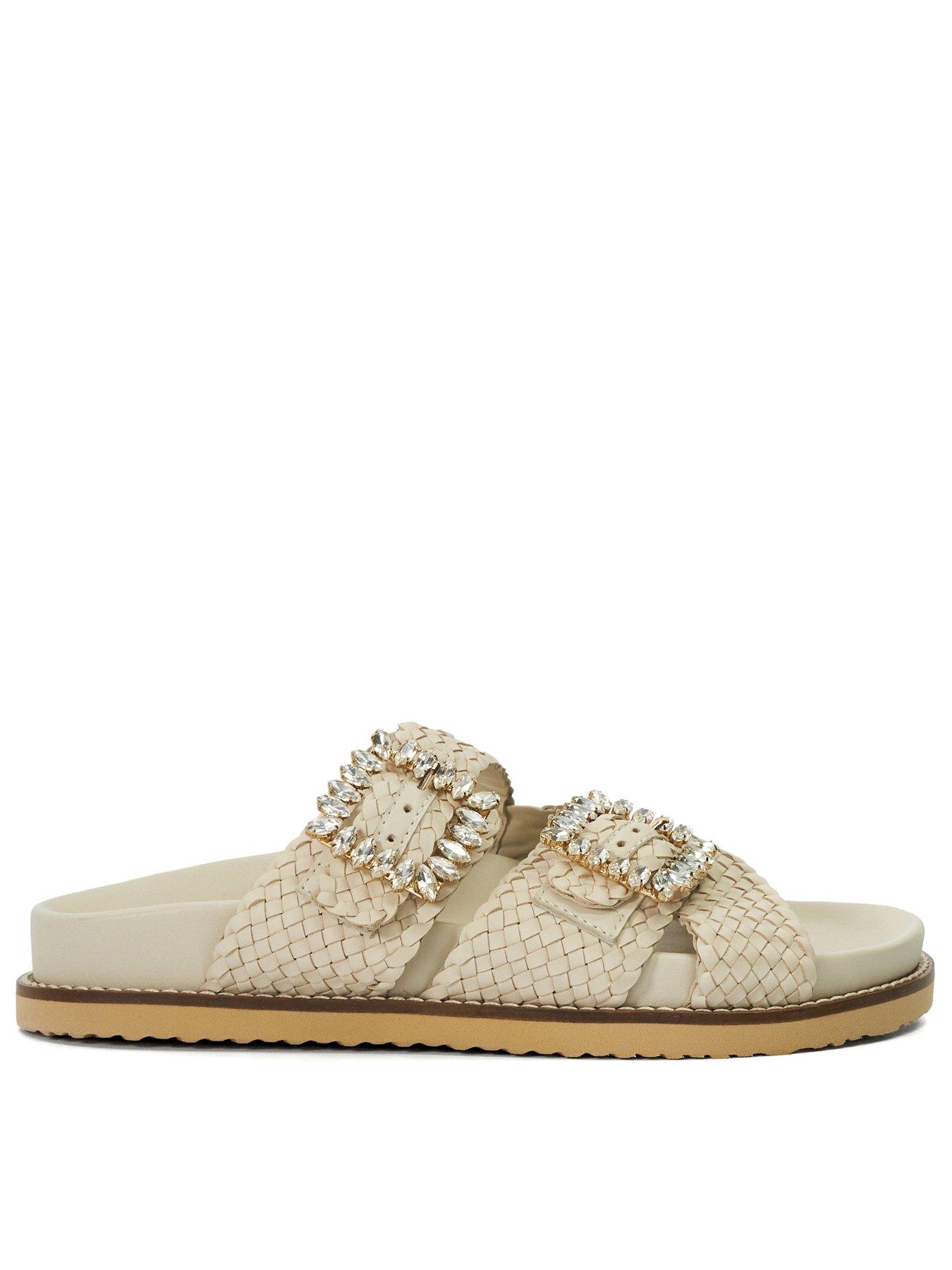 Image 1 of 5 of Dune London Lulos Buckle Strap Flat Sandal - White