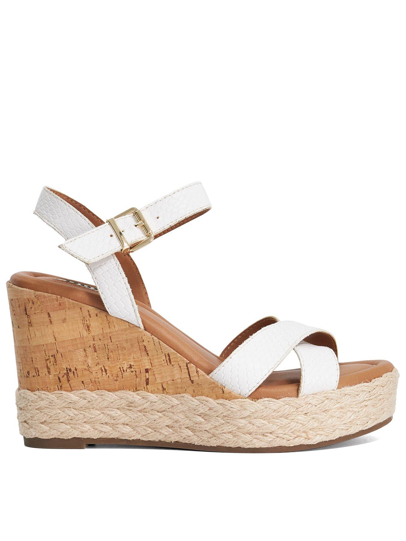 Dune London Kindest Cork And Woven Wedge Sandals - White