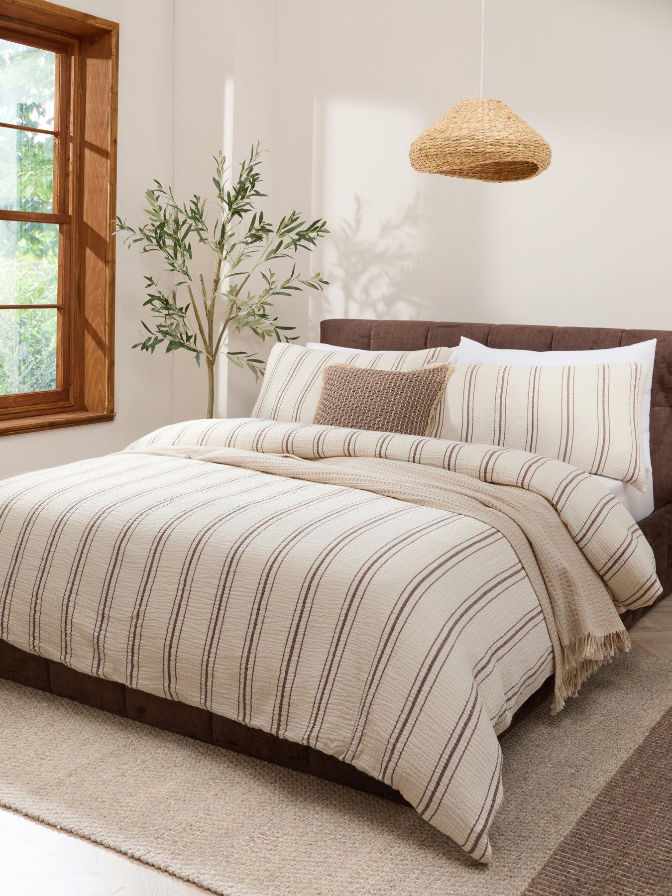 Image 1 of 6 of Michelle Keegan Home 100% Cotton Jacquard Stripe Duvet Set