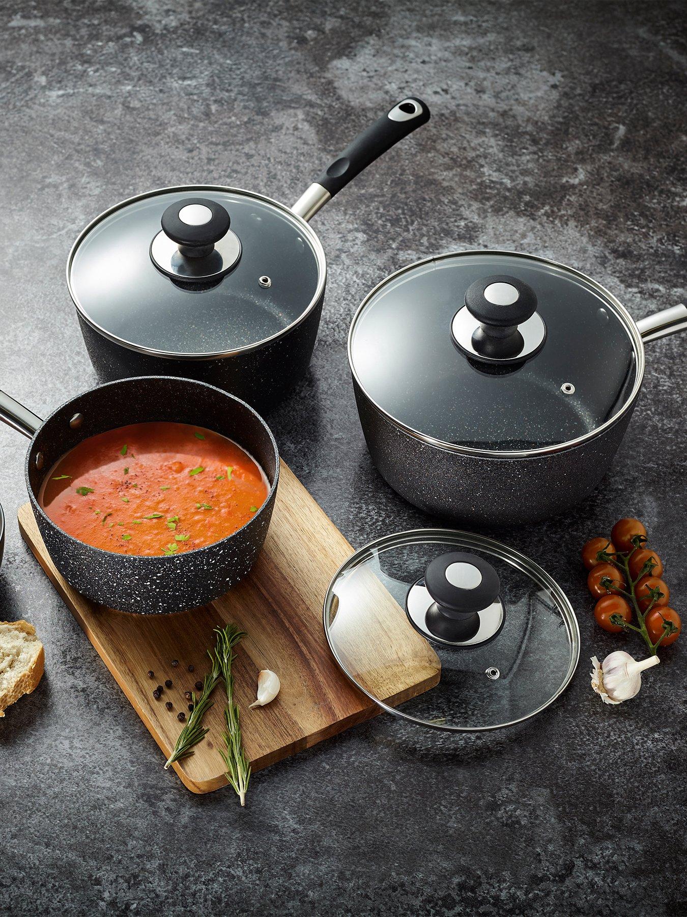 Tower Precision 3 Piece Non-stick Pan Set, Soft Grip Handles, Black