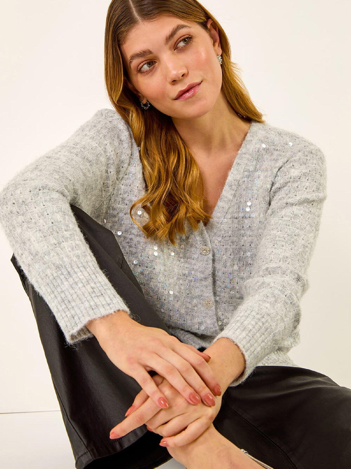 Roman Buttoned Sequin Knit Cardigan