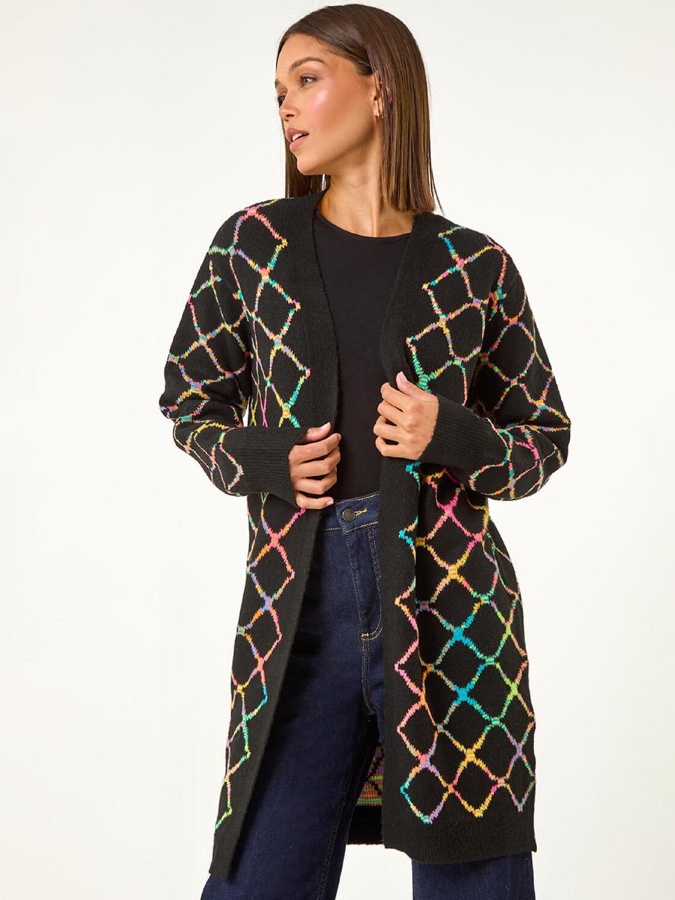 Roman Longline Geometric Print Knit Cardigan