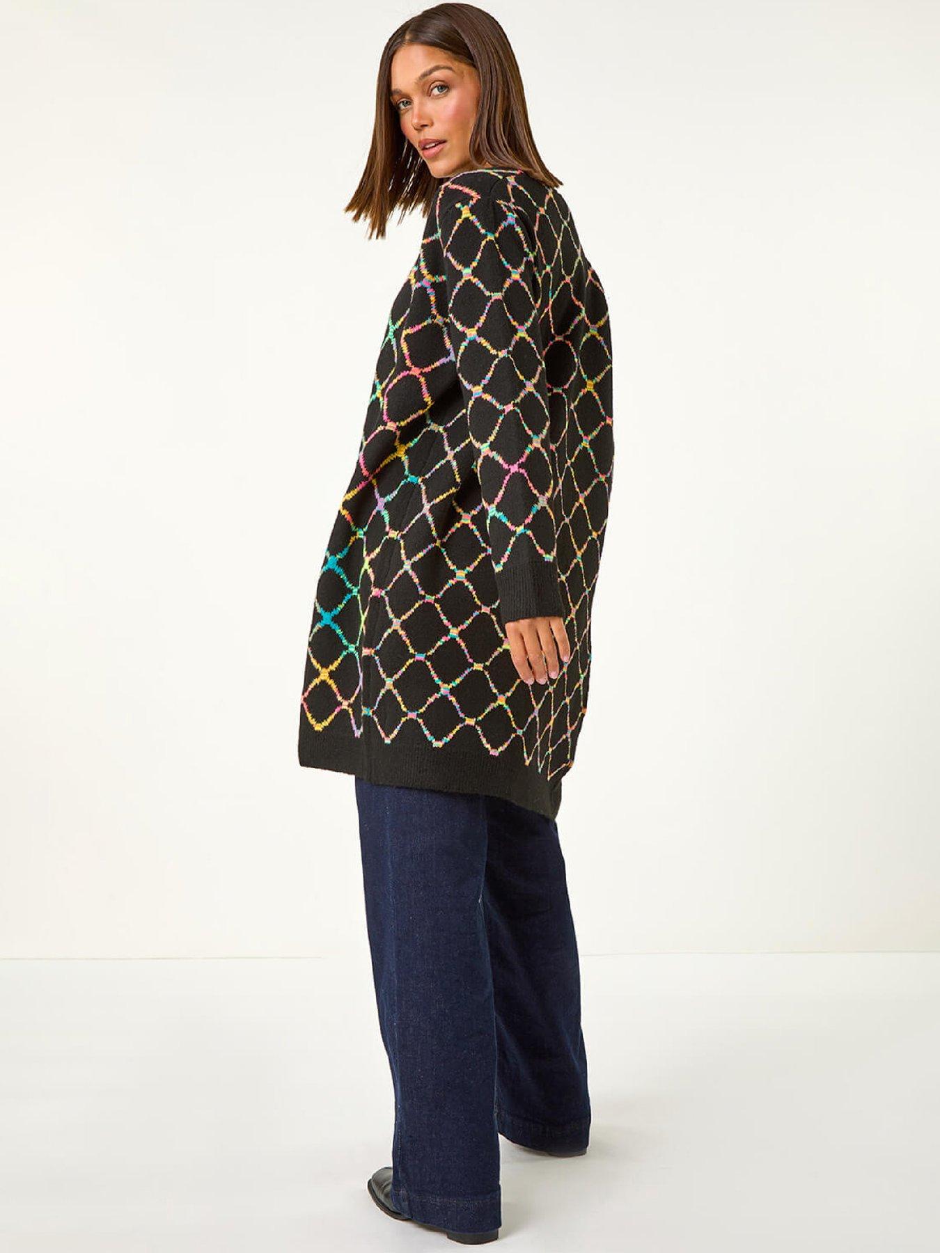 Image 2 of 5 of Roman Longline Geometric Print Knit Cardigan