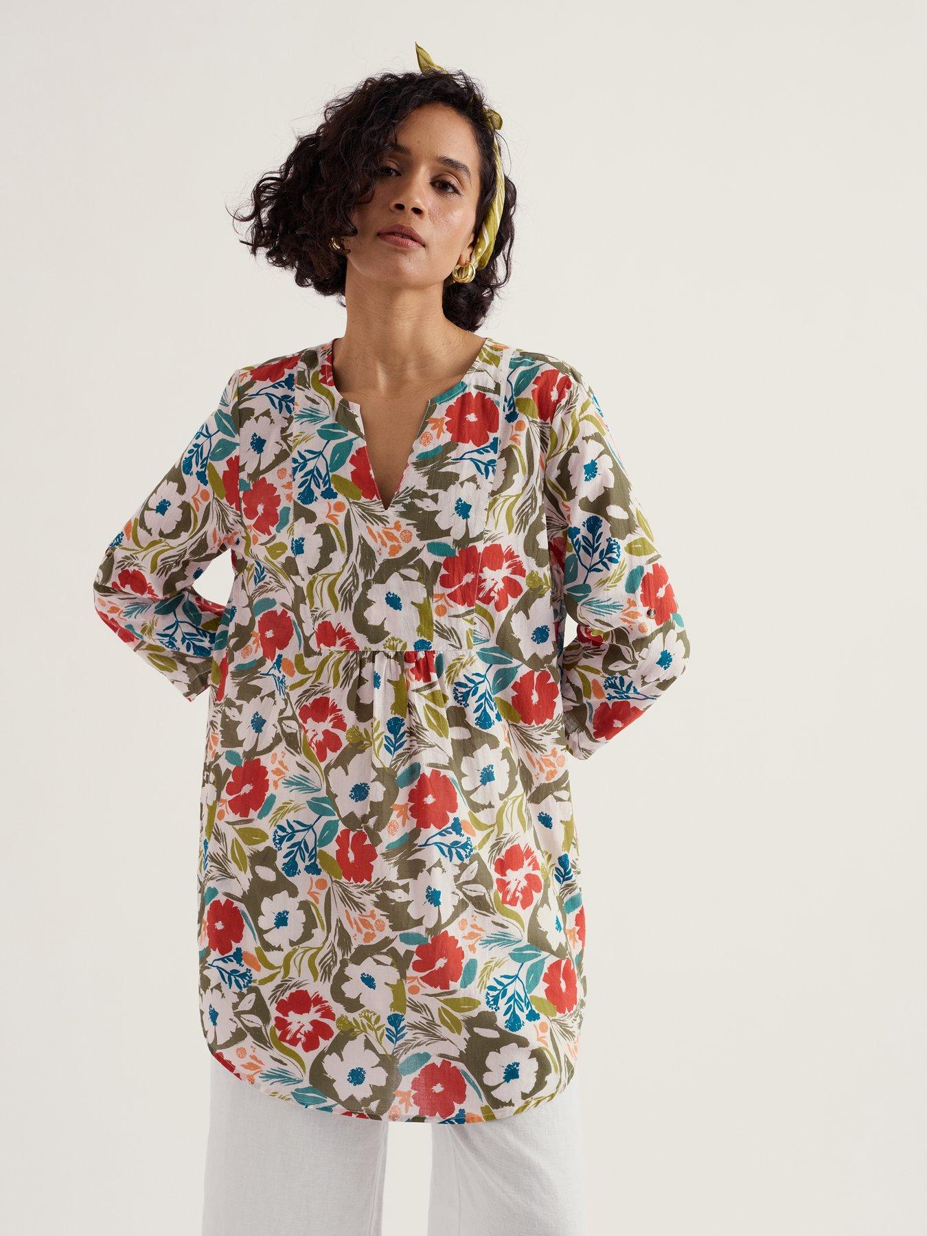Seasalt Cornwall Op Art Tunic Summer Shadows Chalk, Multi, Size 22, Women