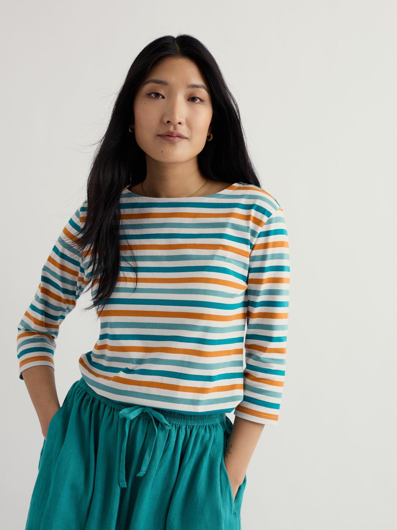 Seasalt Cornwall Sailor Top Tri Mini Cornish Deep Dive, Multi, Size 14, Women