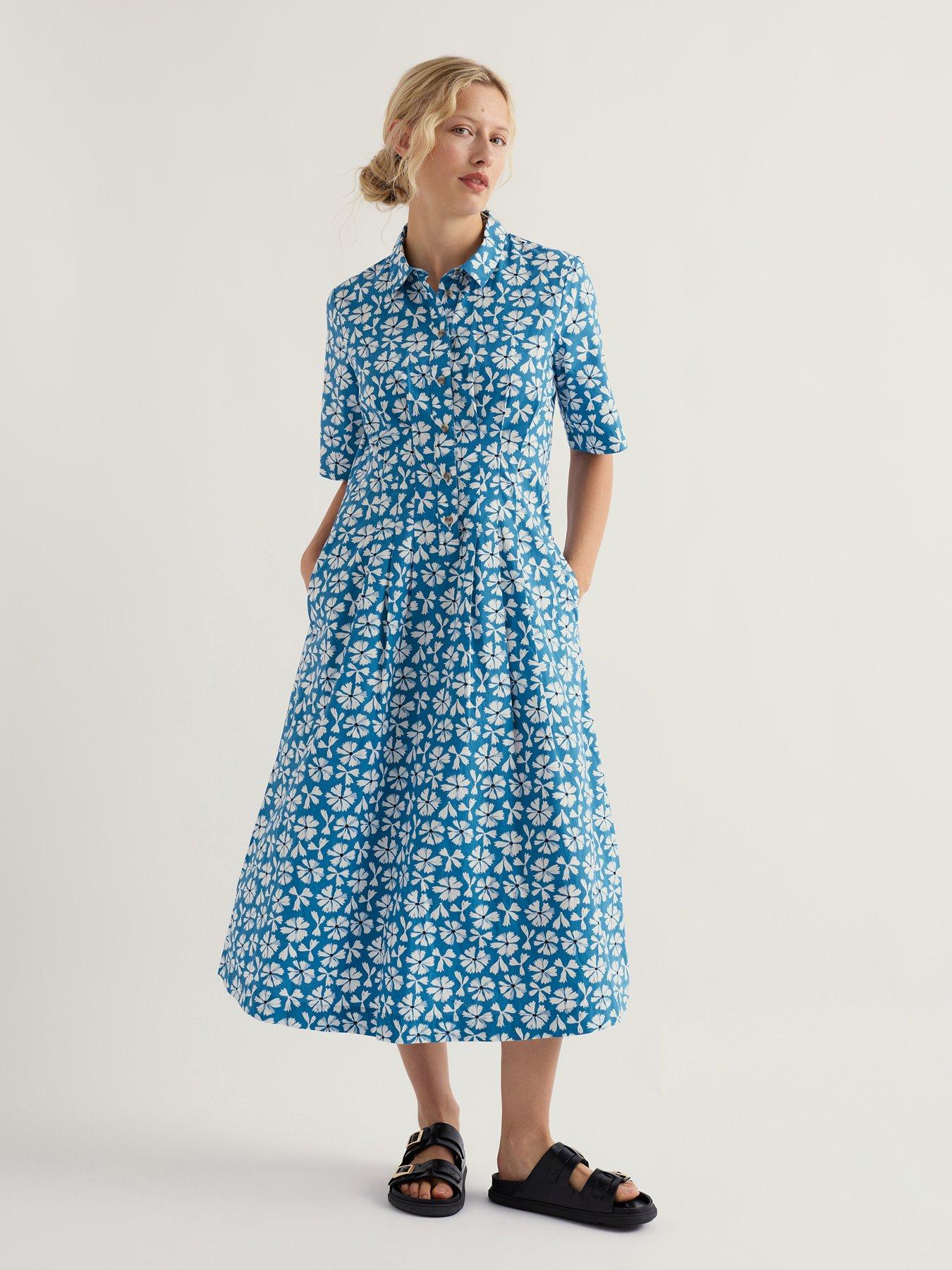 Seasalt Cornwall Wild Liquorice Dress Bold Cornflower Sailboats