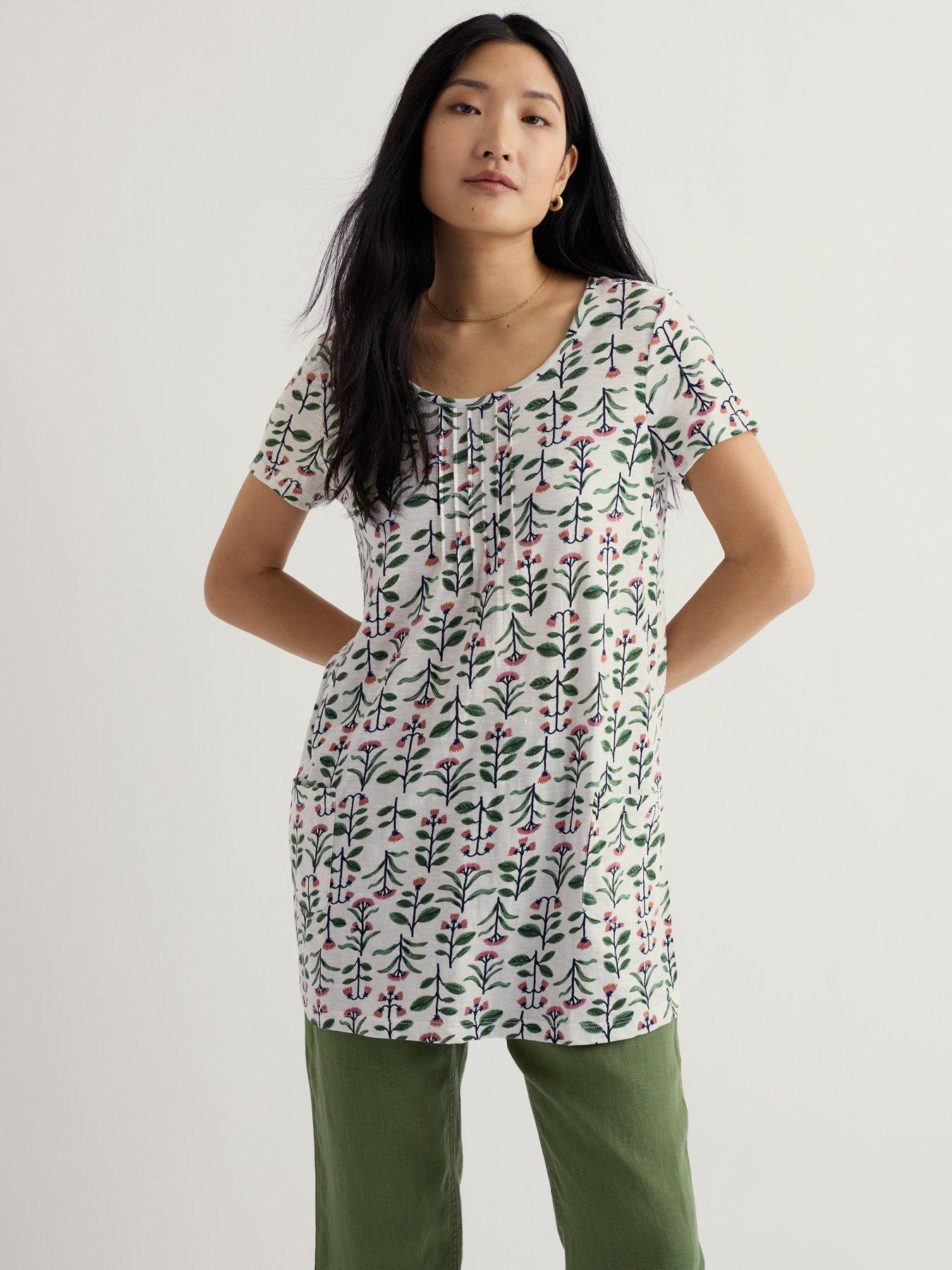 Seasalt Cornwall Busy Lizzy Tunic Painted Stems Chalk - Multi