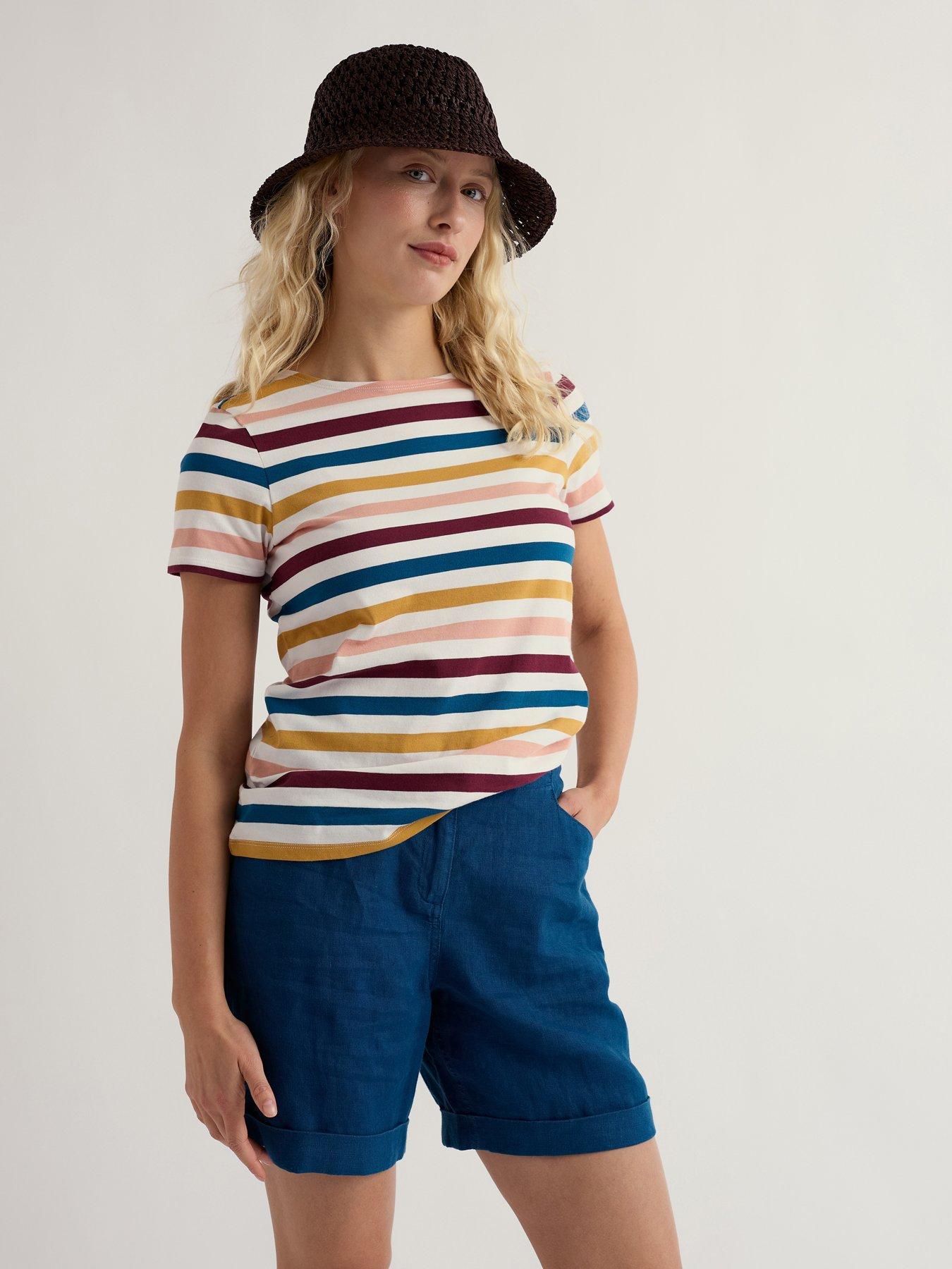 Seasalt Cornwall Sailor T-Shirt Quad Scallion Rosehip, Multi, Size 22, Women