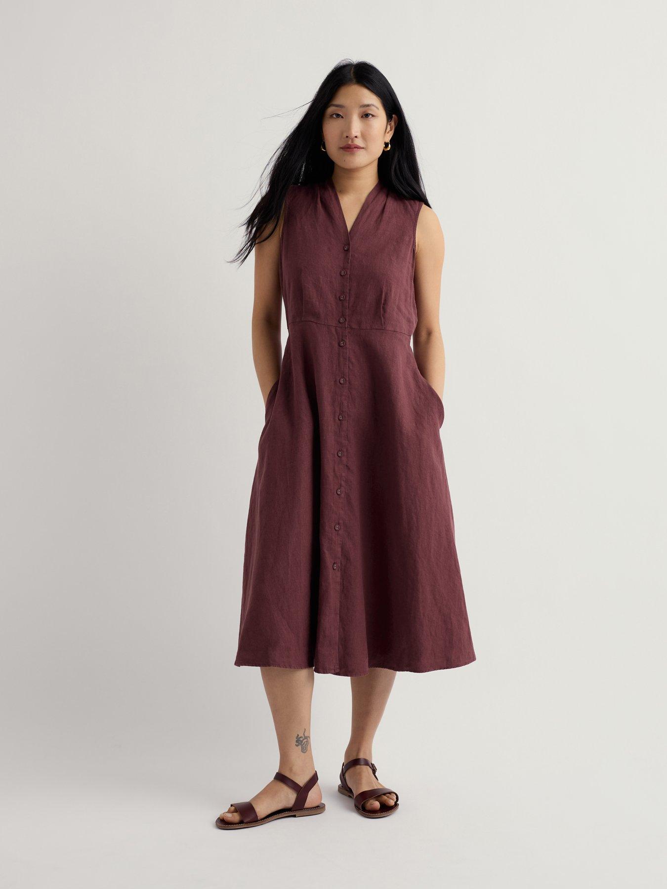 Seasalt Cornwall Sleeveless Carved Wood Dress, Cacao, Size 18, Women