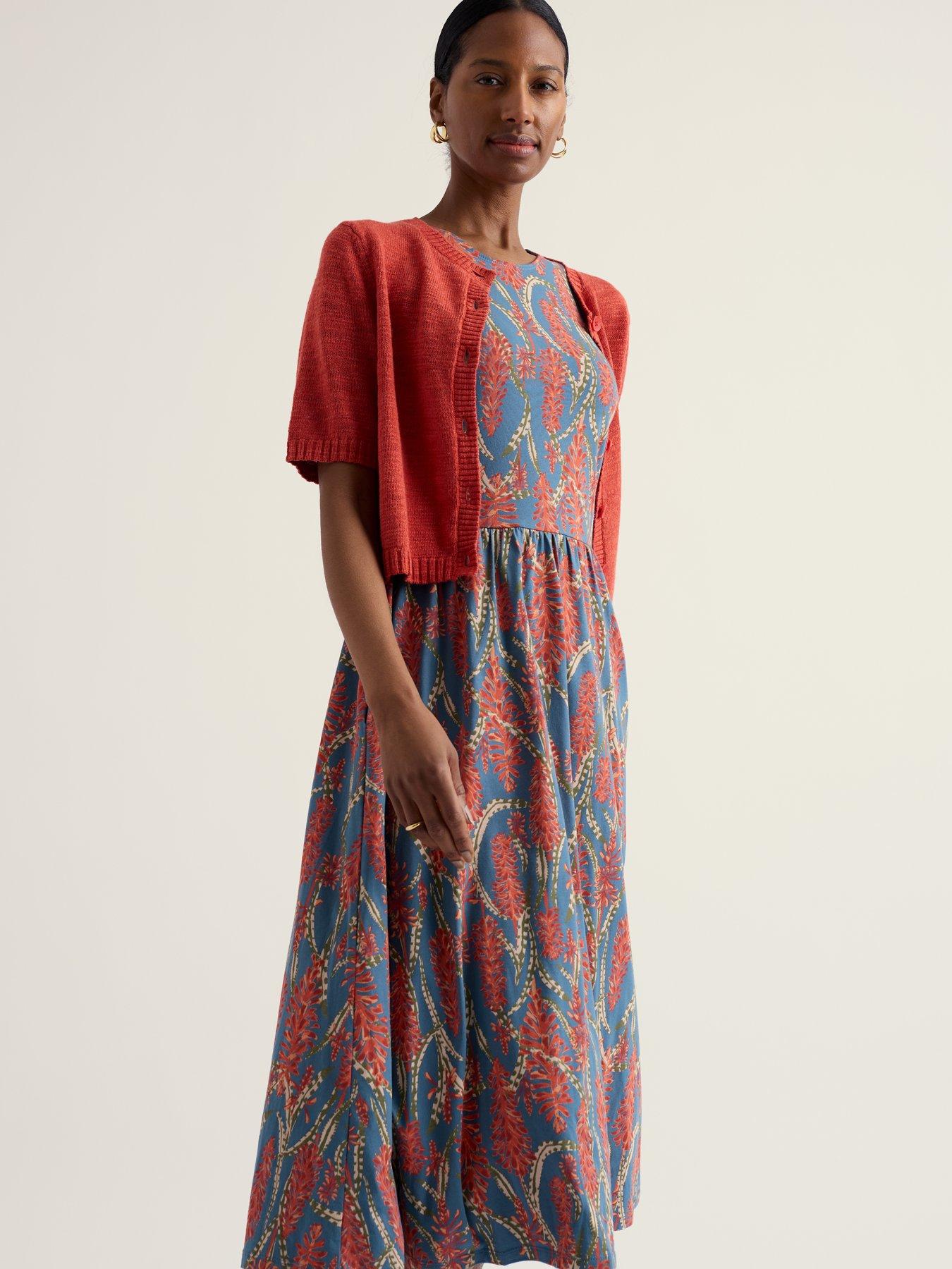 seasalt jersey dresses Cornwall Porthmeor Wave Cotton Dress - Red Hot Poker Dusk Override