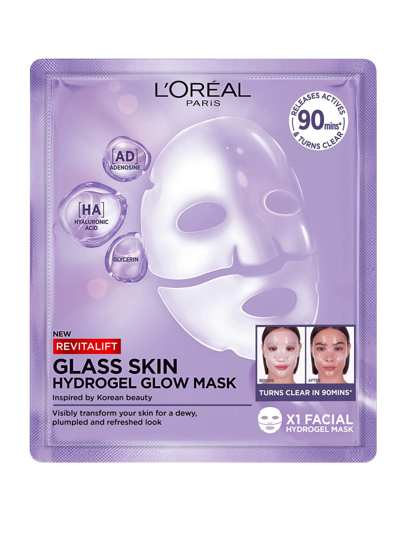 L'Oreal Paris Revitalift Filler Glass Skin Hydrogel Glow Mask Single Pack, New Face Tissue Mask, Visibly Transform Skin For a Dewy, Plumped and Refreshed Look, 1pc