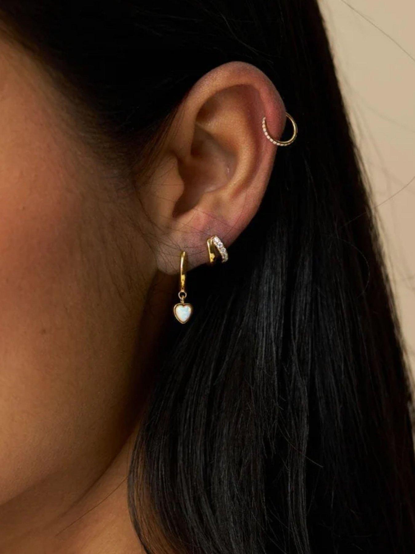 Image 1 of 3 of Orelia Opal Heart Drop Huggie Hoop Earrings