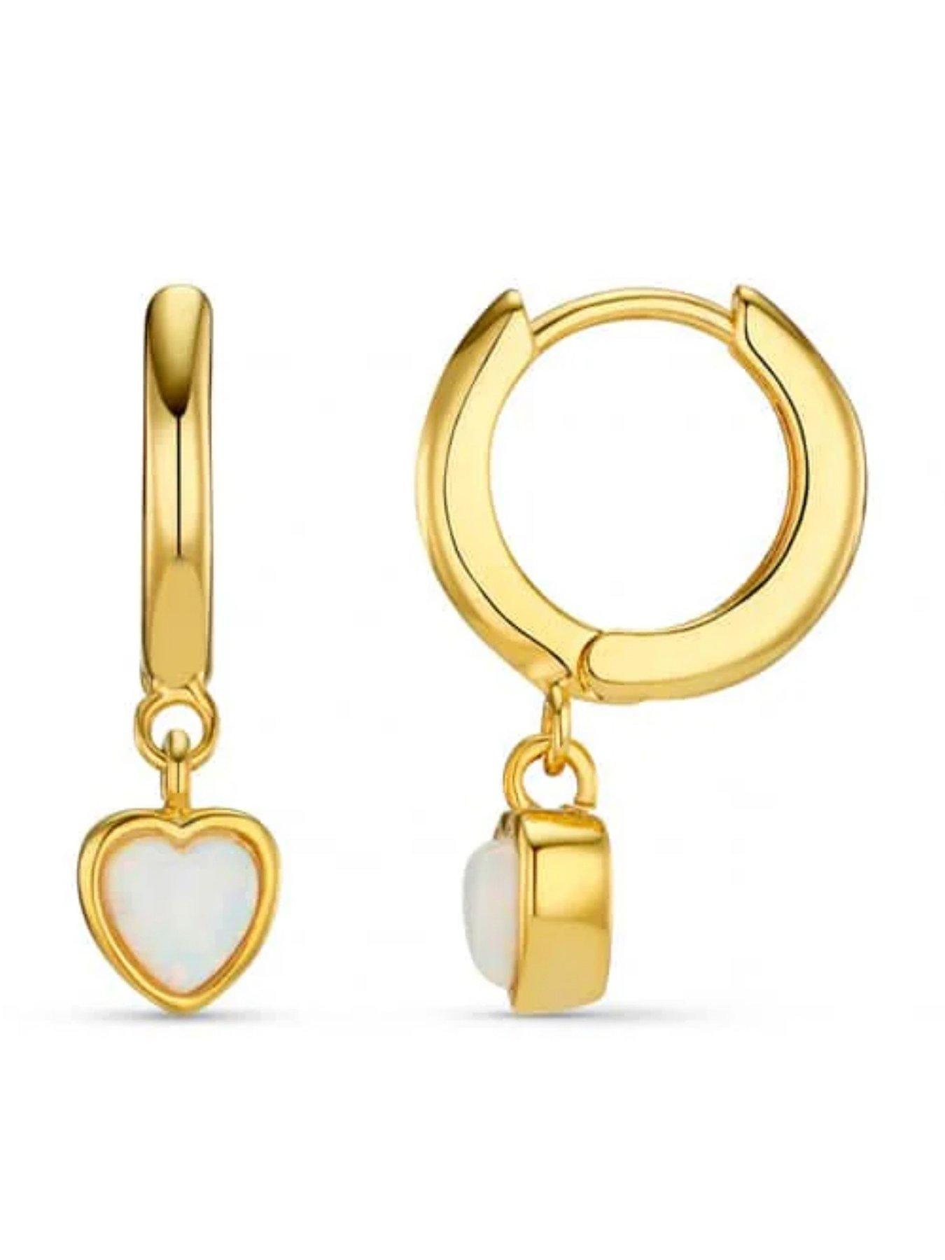 Image 2 of 3 of Orelia Opal Heart Drop Huggie Hoop Earrings