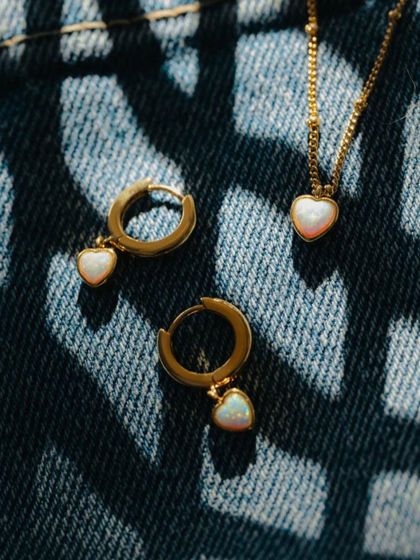 Image 3 of 3 of Orelia Opal Heart Drop Huggie Hoop Earrings