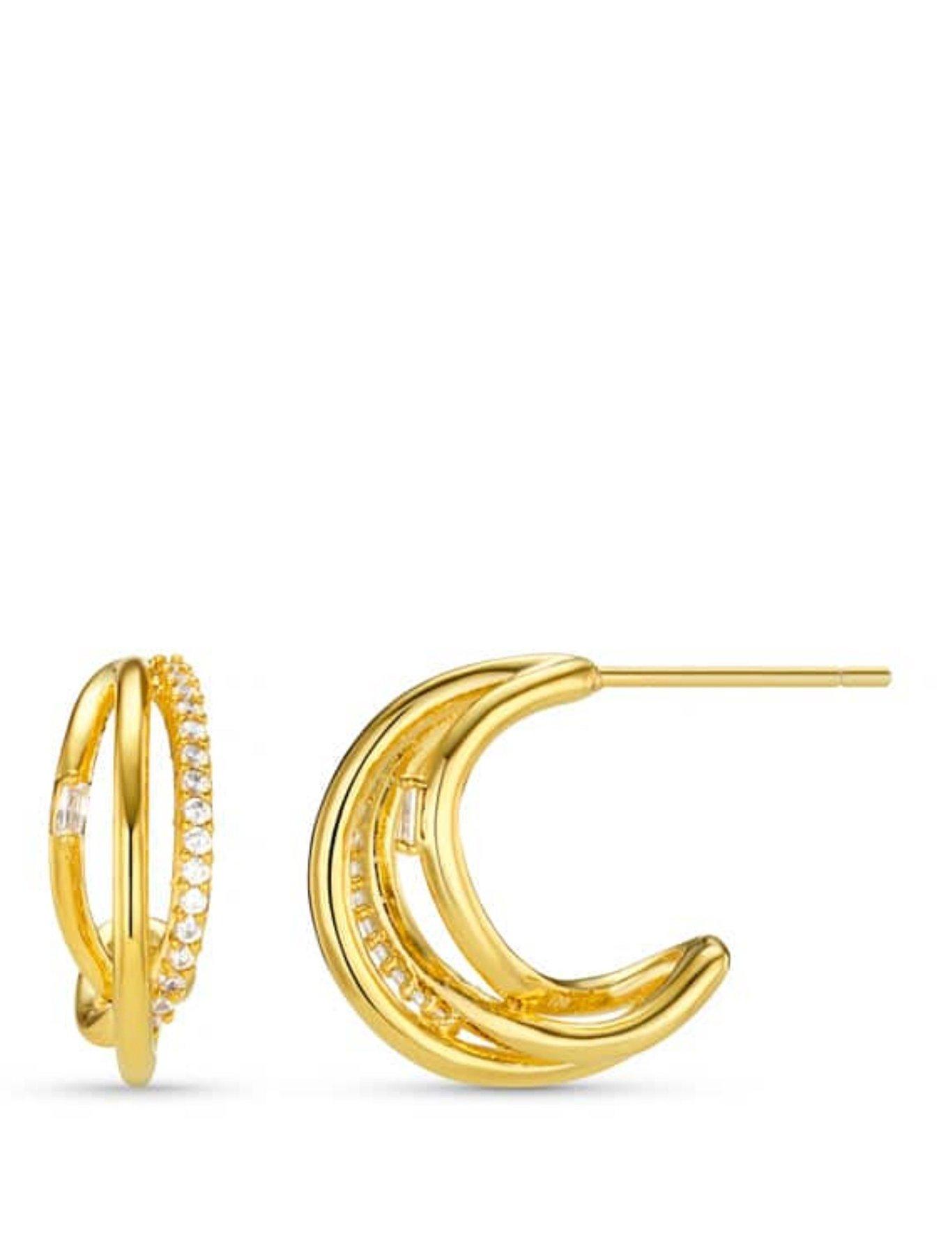 Orelia Mixed Pave Triple Illusion Hoop Earrings