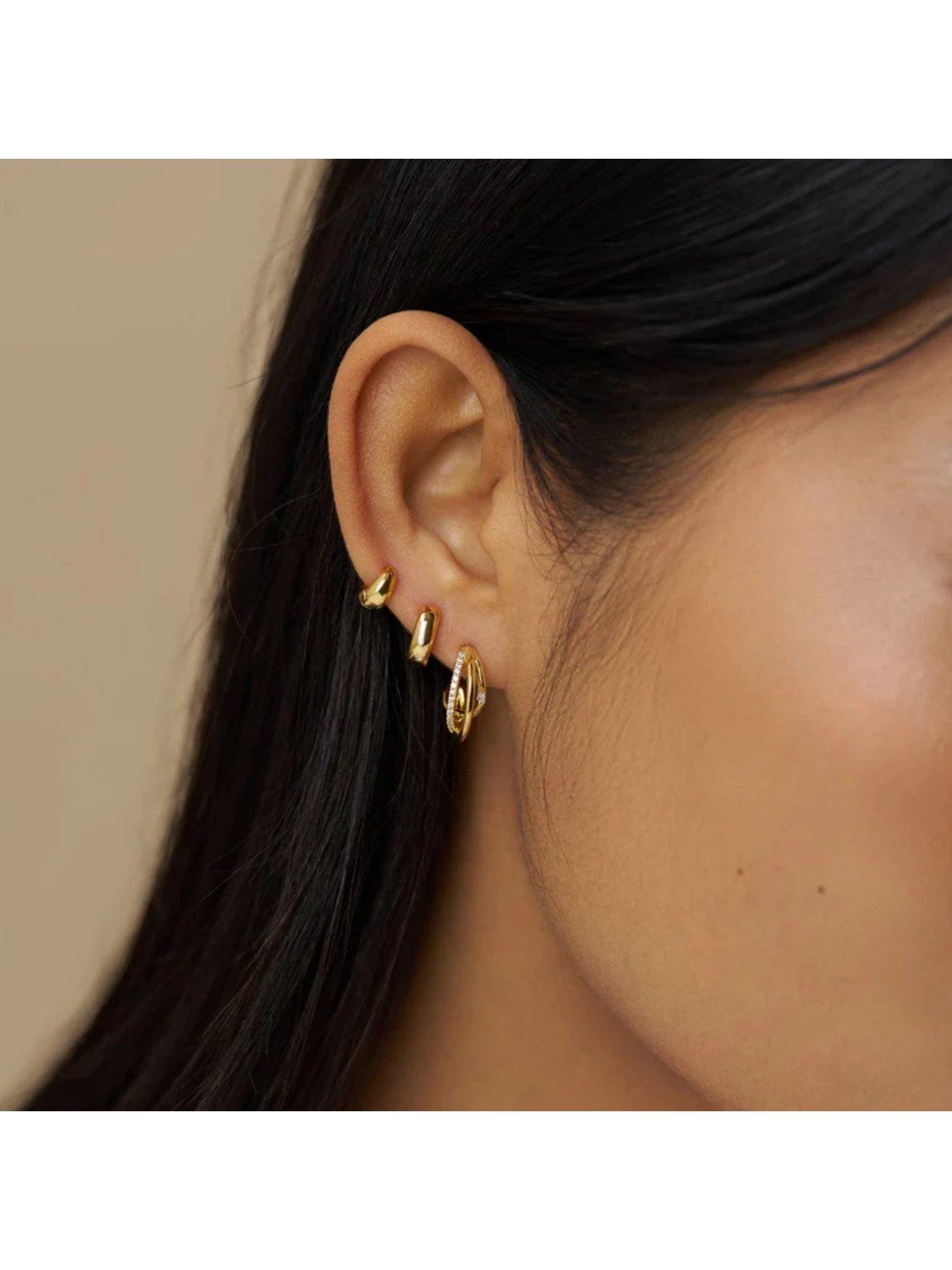 Image 2 of 3 of Orelia Mixed Pave Triple Illusion Hoop Earrings