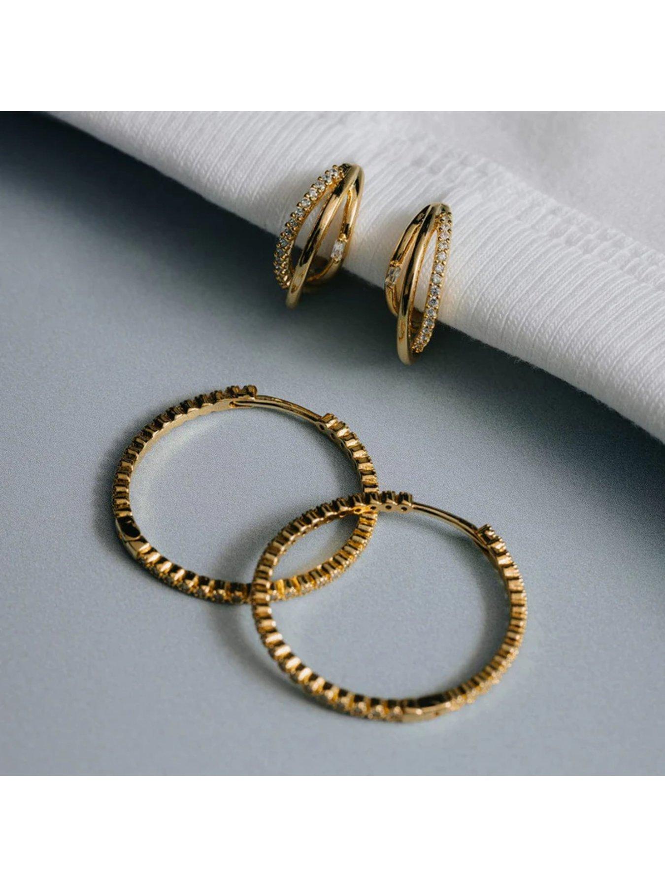 Image 3 of 3 of Orelia Mixed Pave Triple Illusion Hoop Earrings