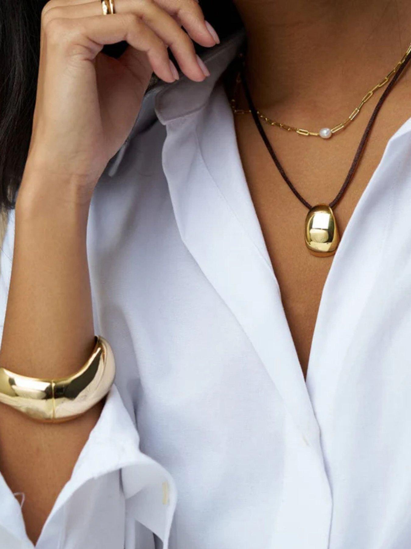 Image 1 of 3 of Orelia Tapered Metal &amp; Cord Necklace
