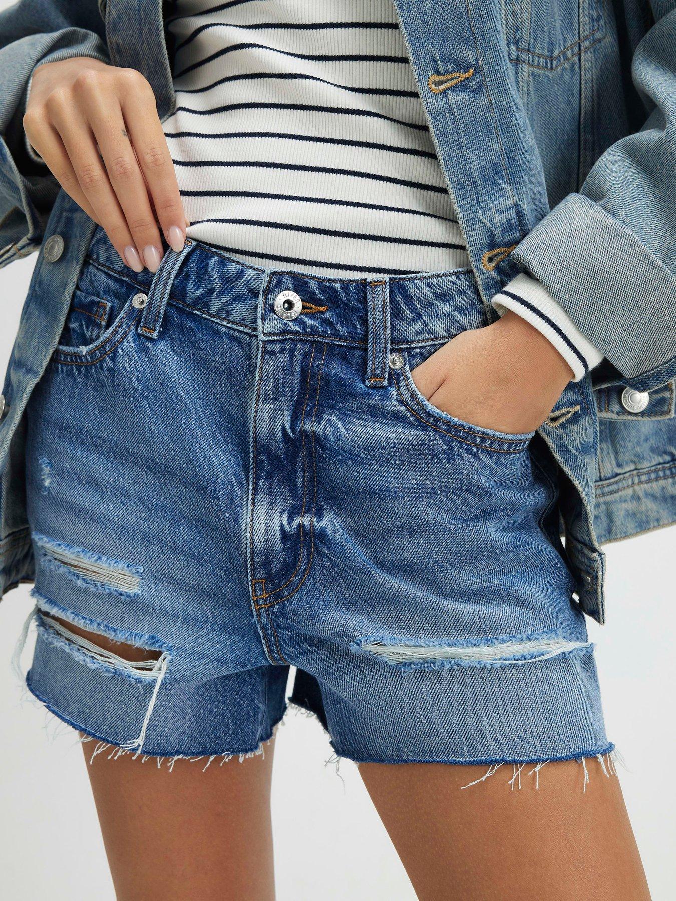 Image 4 of 6 of River Island Riley Ripped Shorts - Blue