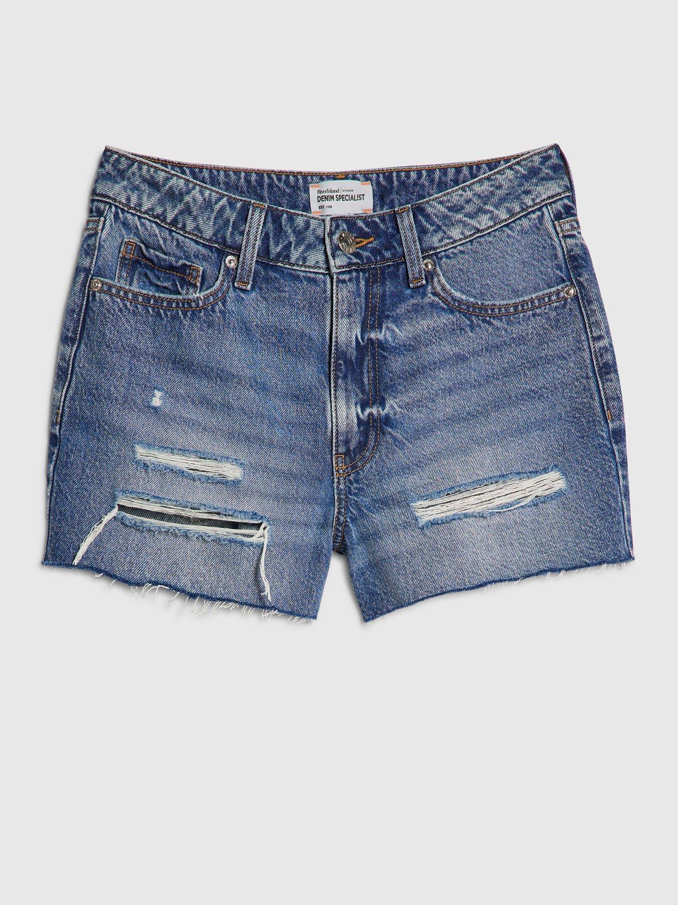 Image 5 of 6 of River Island Riley Ripped Shorts - Blue