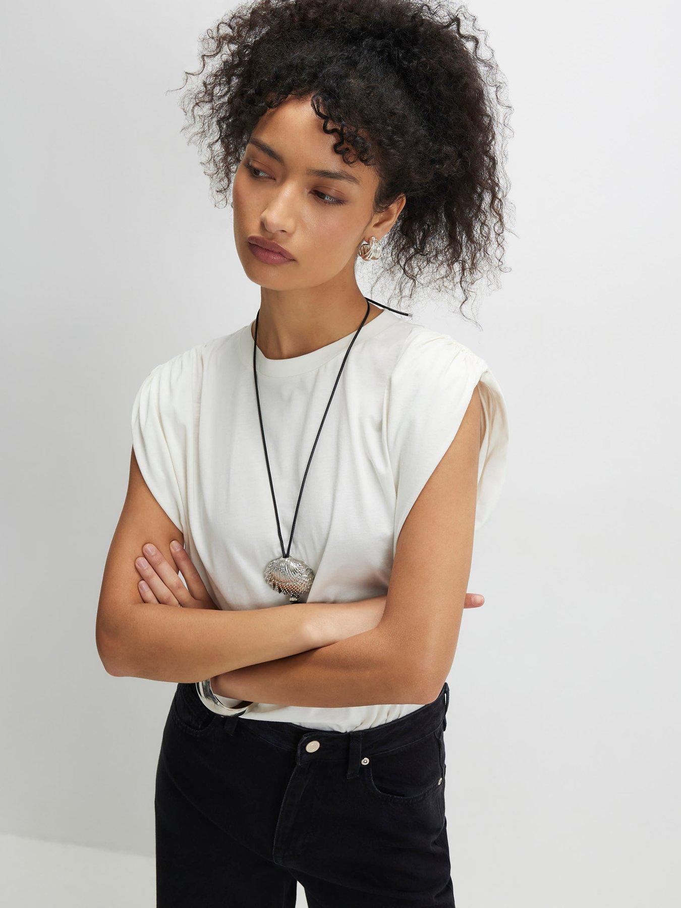 River Island Short Sleeve Ruched Shoulder Tee