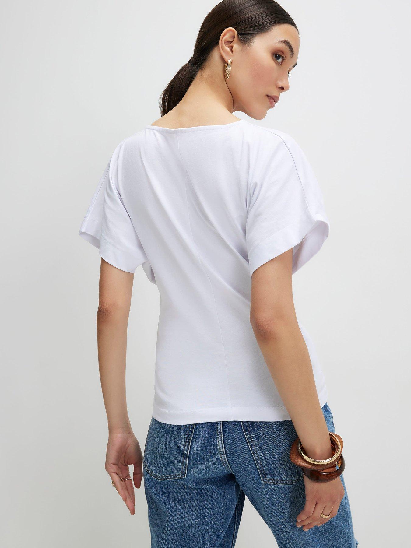 Image 2 of 6 of River Island Short Sleeve Angel Sleeve Cut Out T-Shirt - White