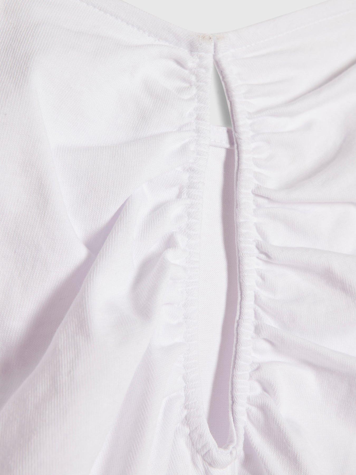 Image 6 of 6 of River Island Short Sleeve Angel Sleeve Cut Out T-Shirt - White