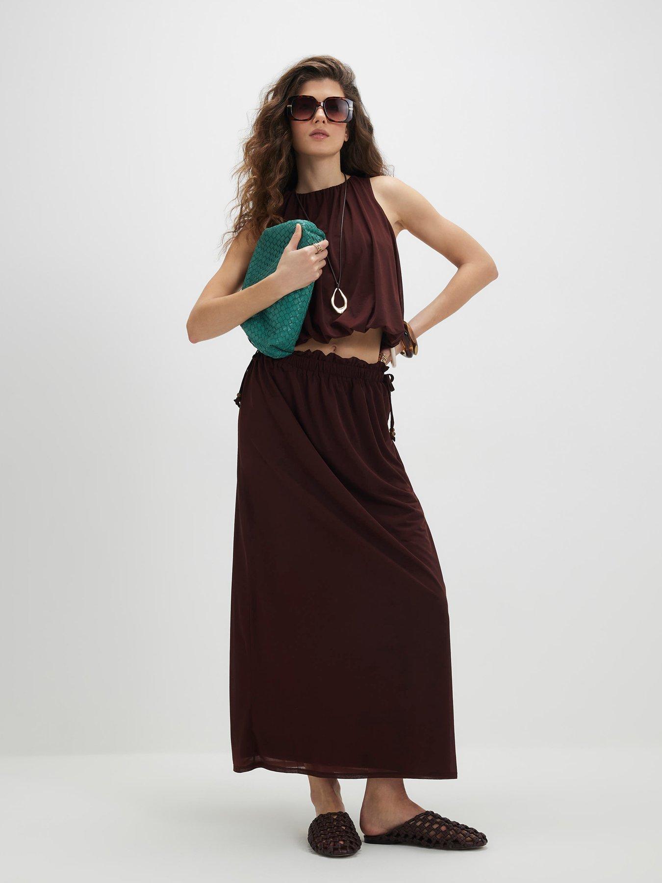 Image 1 of 6 of River Island Maxi Skirt - Brown