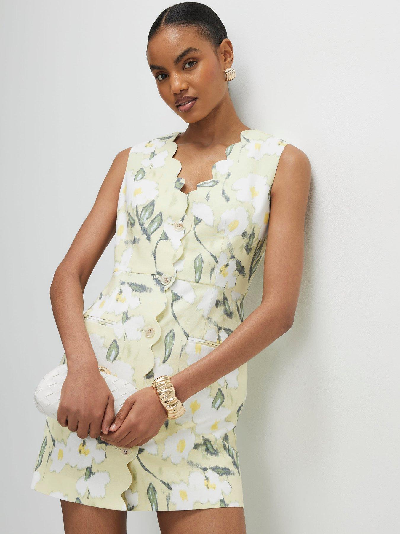 River Island Floral Scallop Linen Mini Dress - Green
