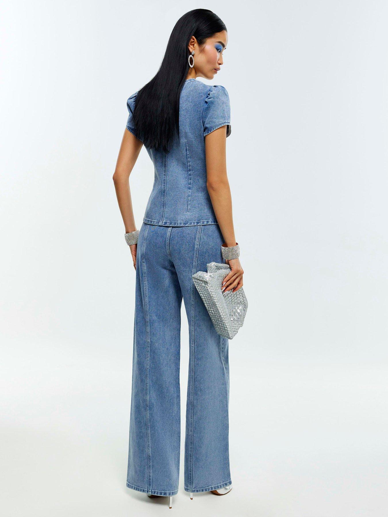 Image 2 of 6 of River Island Flounder Bling Button Wide - Blue