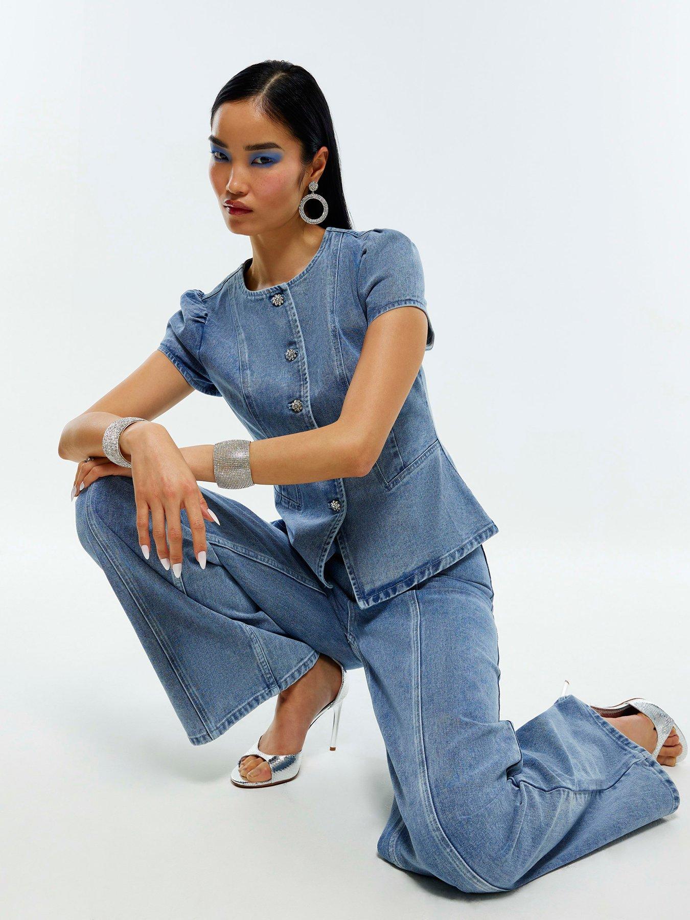 Image 3 of 6 of River Island Flounder Bling Button Wide - Blue