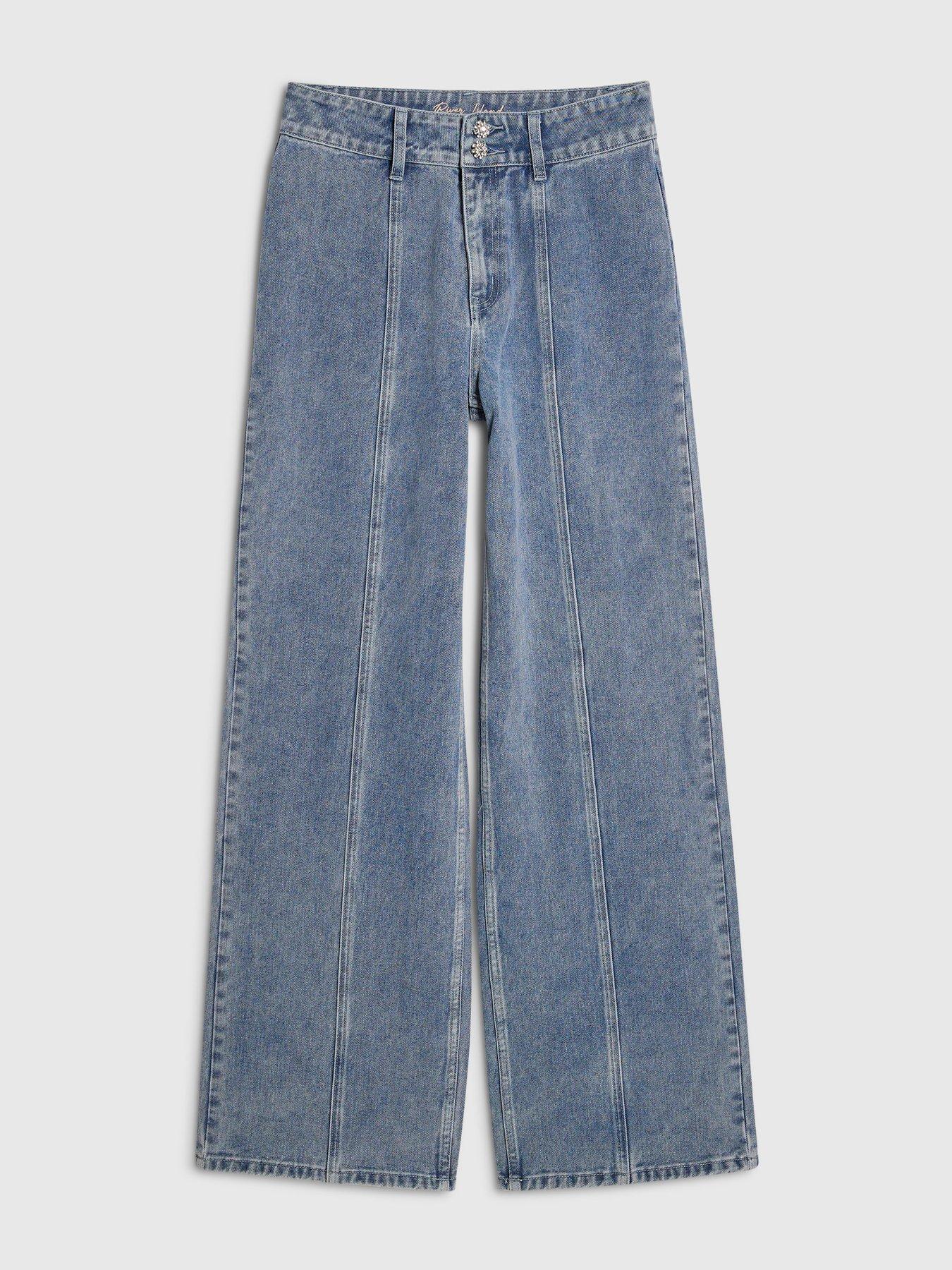 Image 6 of 6 of River Island Flounder Bling Button Wide - Blue