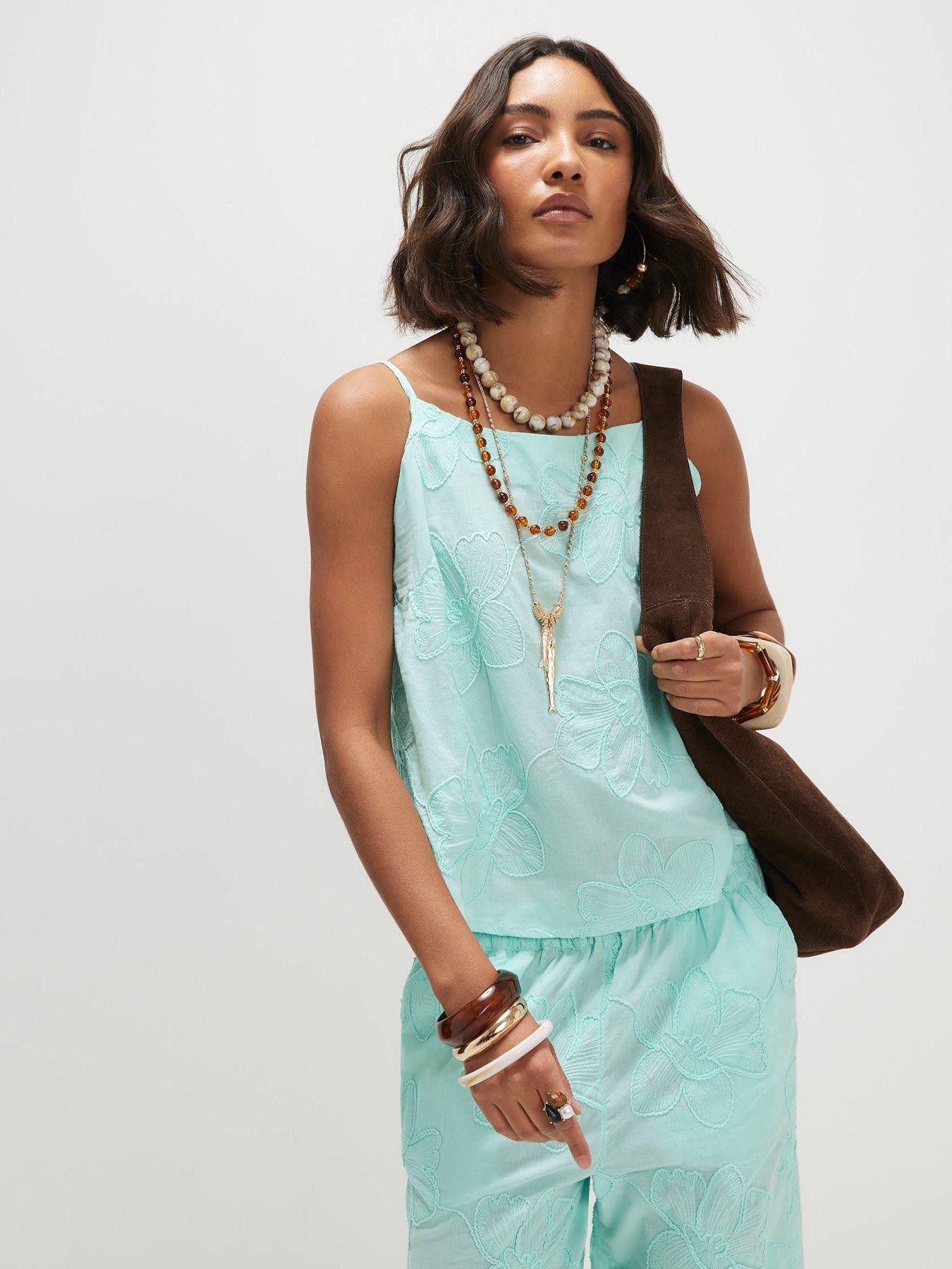 River Island Aqua Floral 3d Emb Tank Co-ord