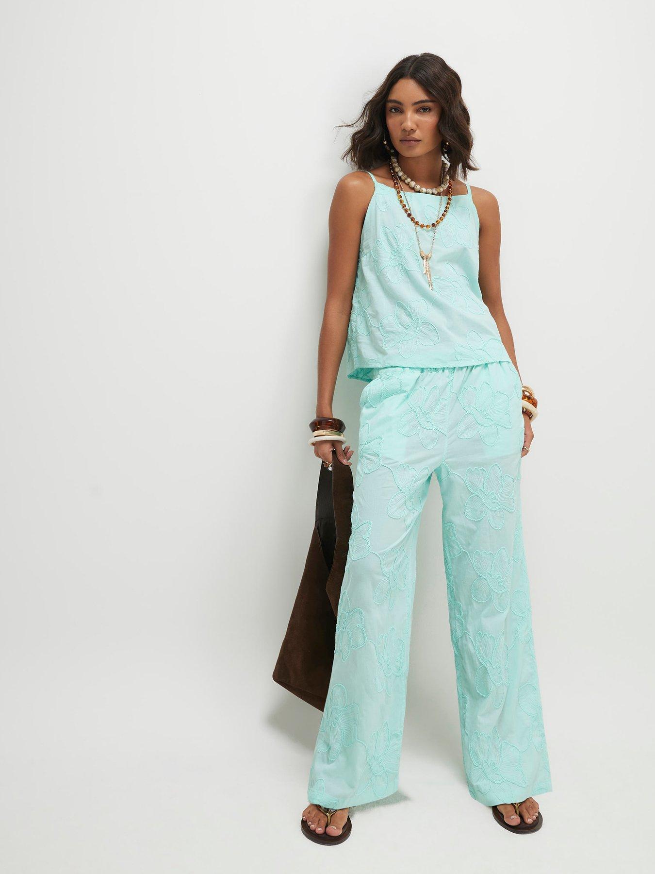 River Island Floral Textured Trouser - Blue